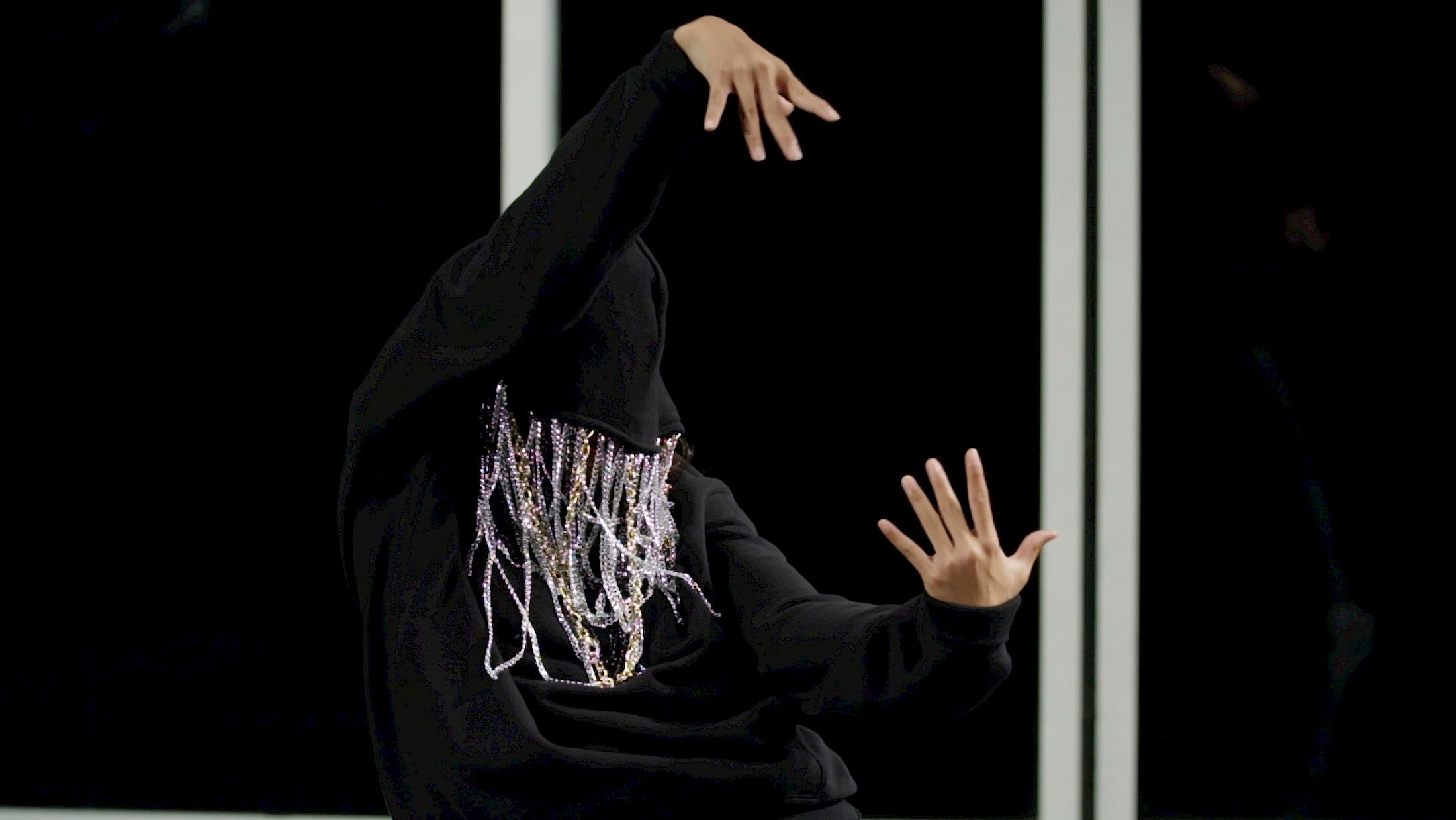 Exhibition View Duo Show Pauline Boudry / Renate Lorenz «How we always survived ; view on El Cristal Es Mi Piel (Glass Is My Skin)(2025), video still, performance: Aérea Negrot» at Istituto Svizzero Roma, Roma, 2025-2026 / Photo: Annik Wetter / Courtesy: the artists