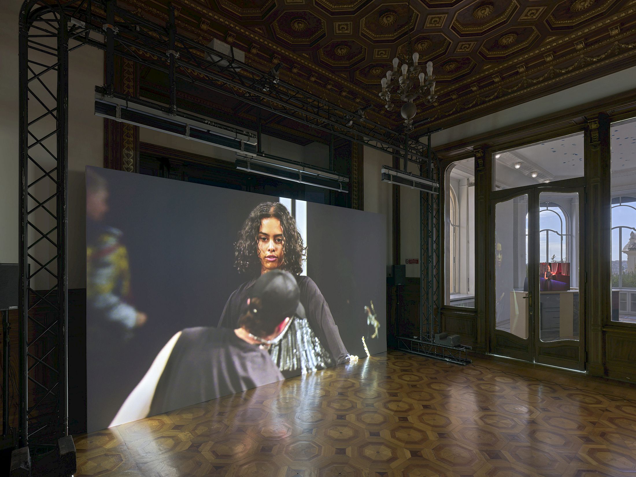 Exhibition View Duo Show Pauline Boudry / Renate Lorenz «How we always survived ; view on (No) Time (2020), Choreography and performance: Julie Cunningham, Werner Hirsch, Joy Alpuerto Ritter, Aaliyah Thanisha» at Istituto Svizzero Roma, Roma, 2025-2026 / Photo: Annik Wetter / Courtesy: the artists and Fonds régional d’art contemporain Bretagne