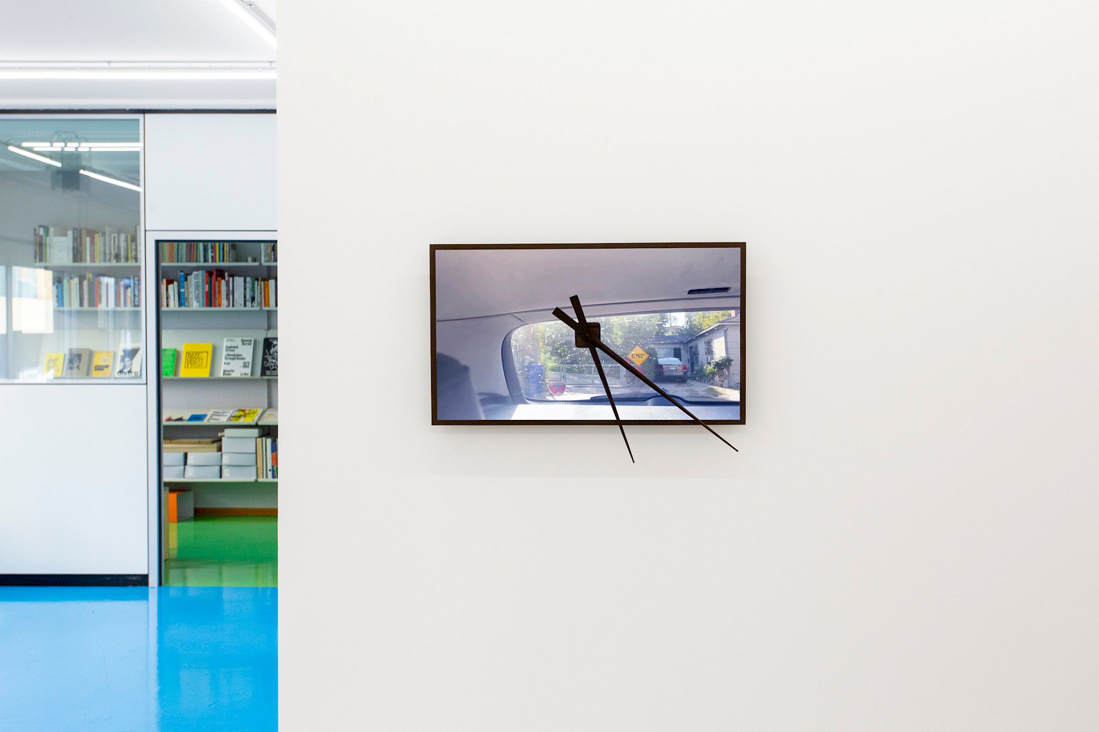Exhibition View Group Show «Recessment ; view on Bernhard Hegglin, Screenclock, Blend to Motion 2025» at Stretcher, Basel, 2025 / Photo: Nina Rieben / Courtesy: Stretcher and the artists
