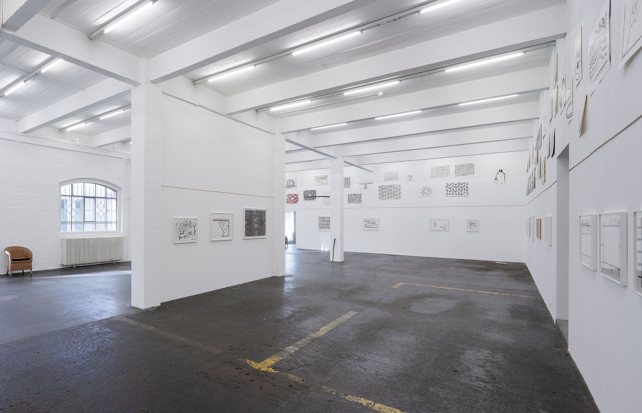 Exhibition View Solo Show Sam Porritt «One Thing After Another (Drawings 2005–2025)» at Kunst Halle Sankt Gallen, St.Gallen, 2025-2026 / Photo: E. Sommer and Franz Rindlisbacher / Courtesy: the artist and Kunst Halle Sankt Gallen