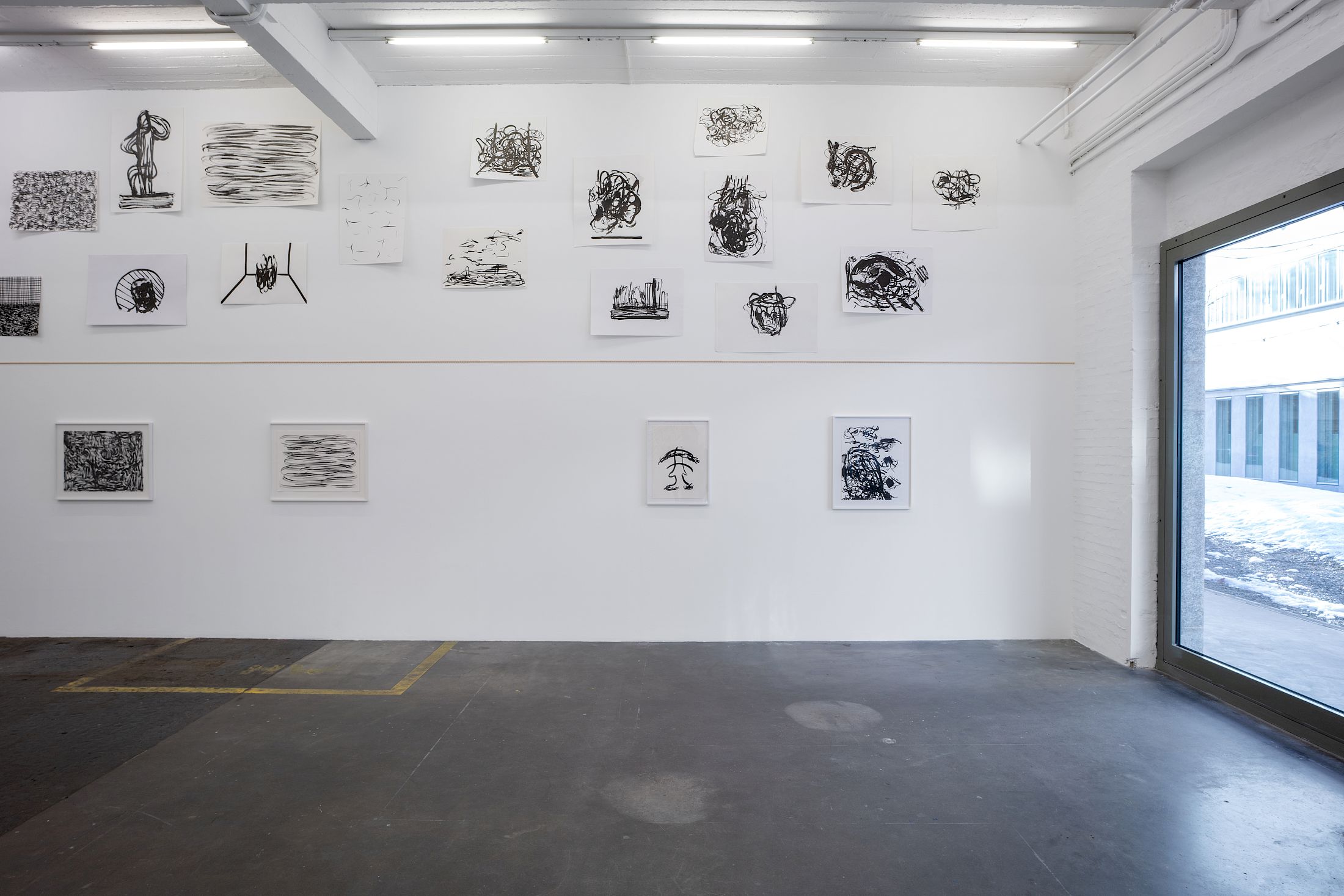 Exhibition View Solo Show Sam Porritt «One Thing After Another (Drawings 2005–2025)» at Kunst Halle Sankt Gallen, St.Gallen, 2025-2026 / Photo: E. Sommer and Franz Rindlisbacher / Courtesy: the artist and Kunst Halle Sankt Gallen