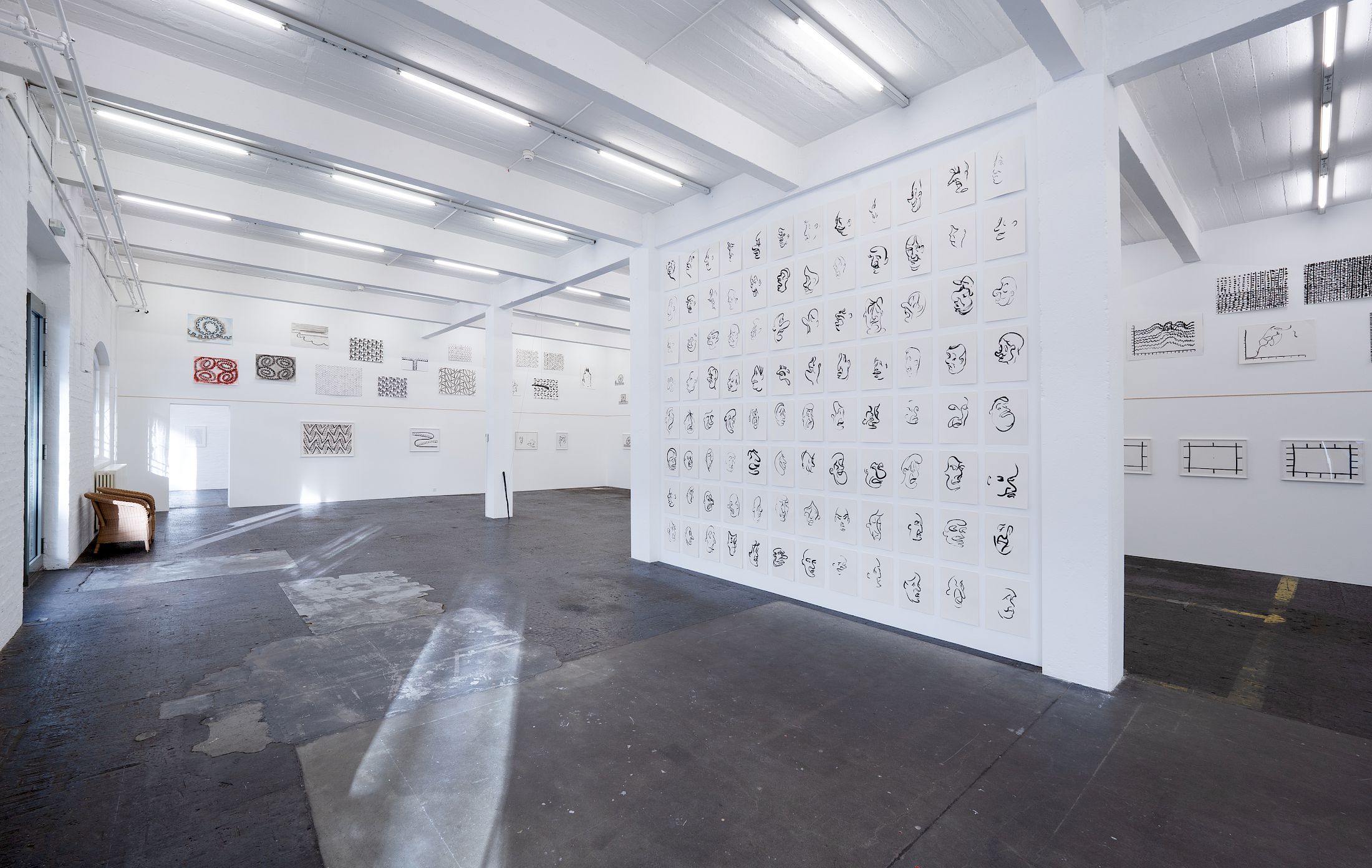 Exhibition View Solo Show Sam Porritt «One Thing After Another (Drawings 2005–2025)» at Kunst Halle Sankt Gallen, St.Gallen, 2025-2026 / Photo: E. Sommer and Franz Rindlisbacher / Courtesy: the artist and Kunst Halle Sankt Gallen