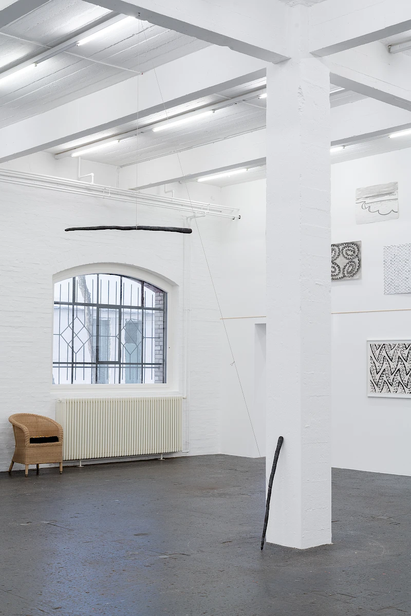 Exhibition View Solo Show Sam Porritt «One Thing After Another (Drawings 2005–2025) ; view on Carrott Shaped Stick, 2013» at Kunst Halle Sankt Gallen, St.Gallen, 2025-2026 / Photo: E. Sommer and Franz Rindlisbacher / Courtesy: the artist and Kunst Halle Sankt Gallen