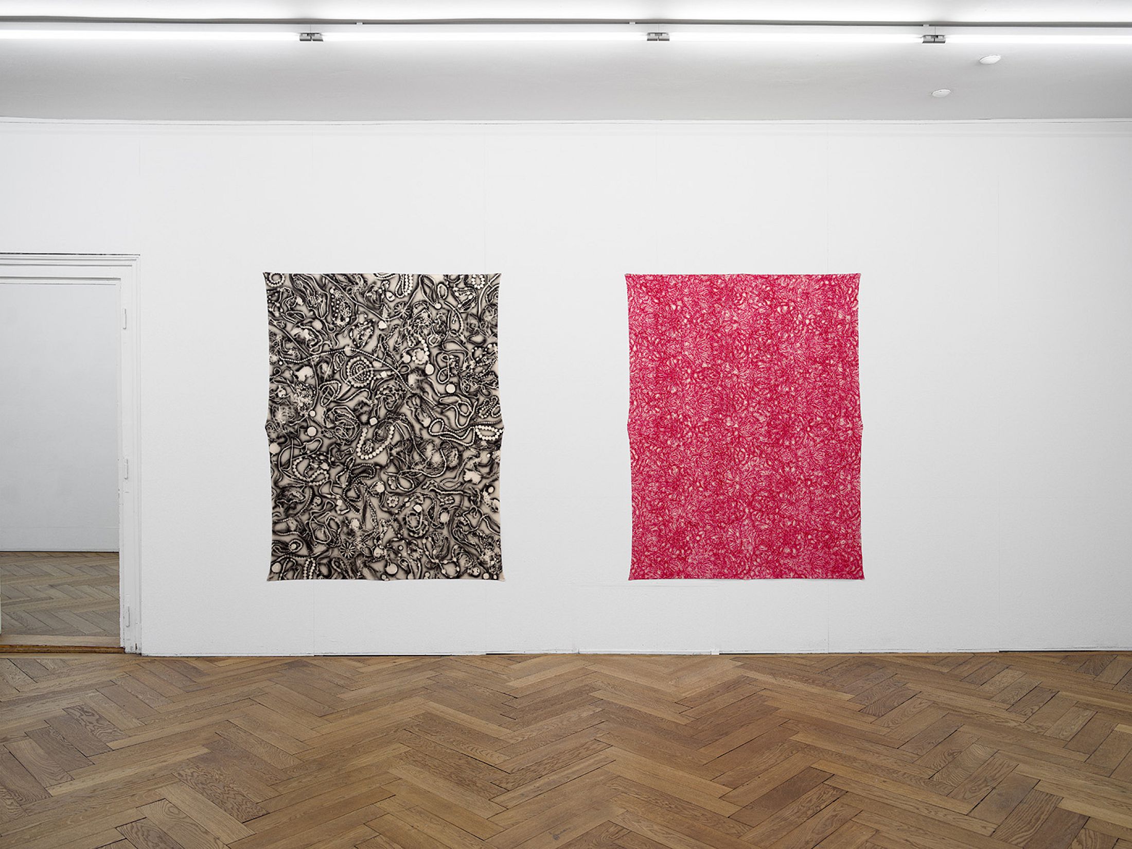 Exhibition View Group Show «Tracks and Traces ; view on Christelle Kahla, Weight of Adornment, 2026; Scars in Bloom, 2026» at Kunsthaus Langenthal, Langenthal, 2026 / Photo: Cedric Mussano / Courtesy: the artist and Kunsthaus Langenthal