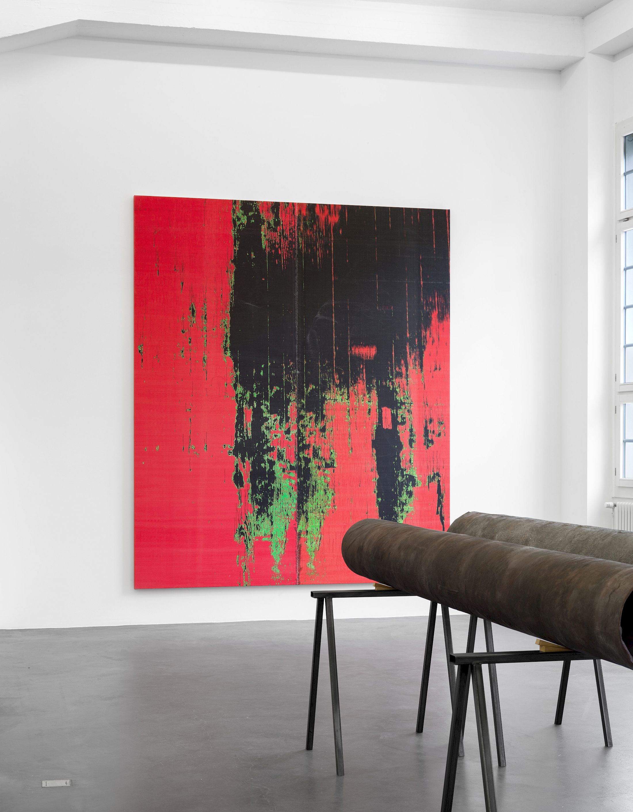 Exhibition View Solo Show Wade Guyton at Galerie Francesca Pia, Zürich, 2025 / Photo: Cedric Mussano / Courtesy: the artist and  Galerie Francesca Pia