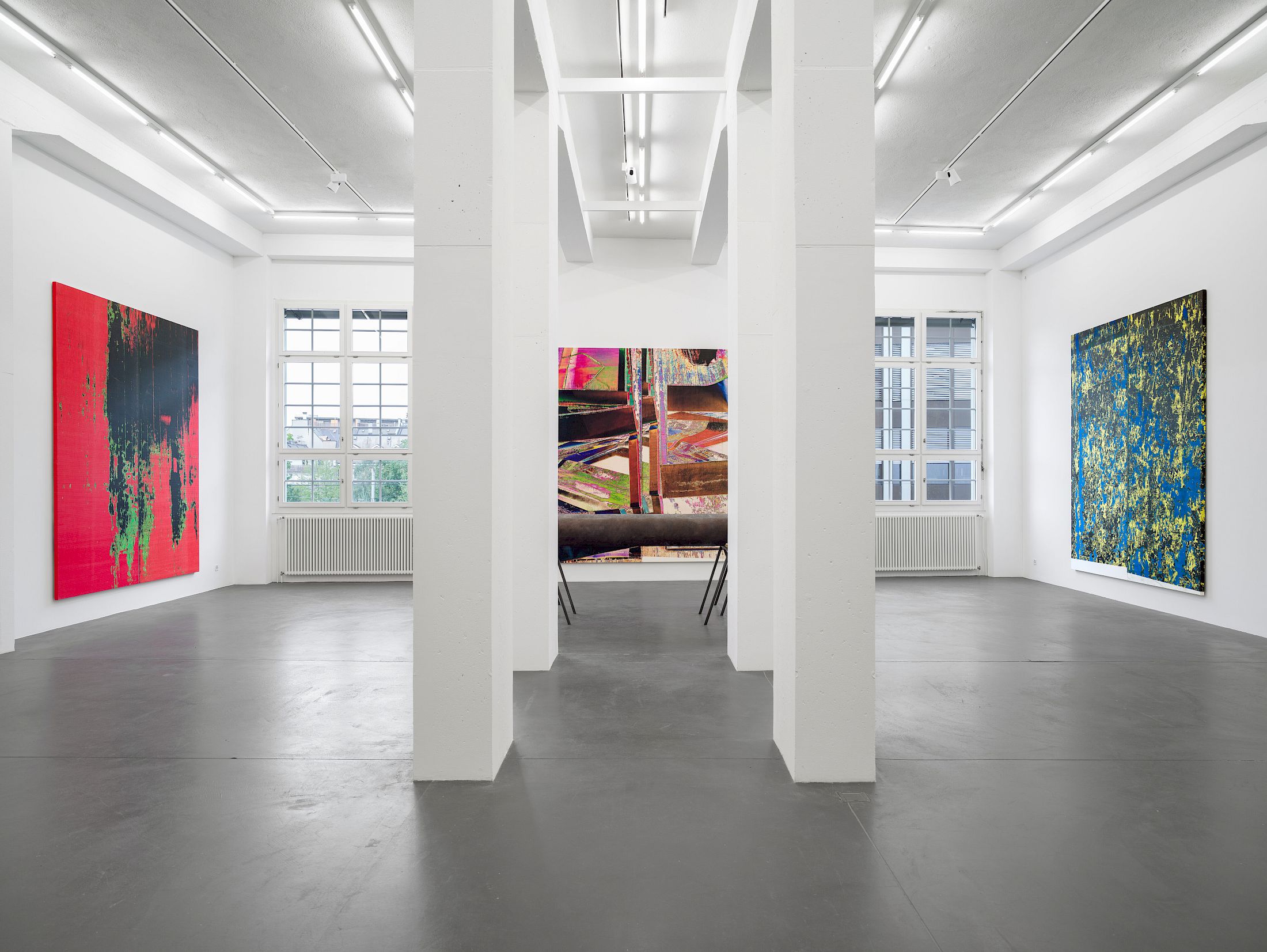 Exhibition View Solo Show Wade Guyton at Galerie Francesca Pia, Zürich, 2025 / Photo: Cedric Mussano / Courtesy: the artist and  Galerie Francesca Pia