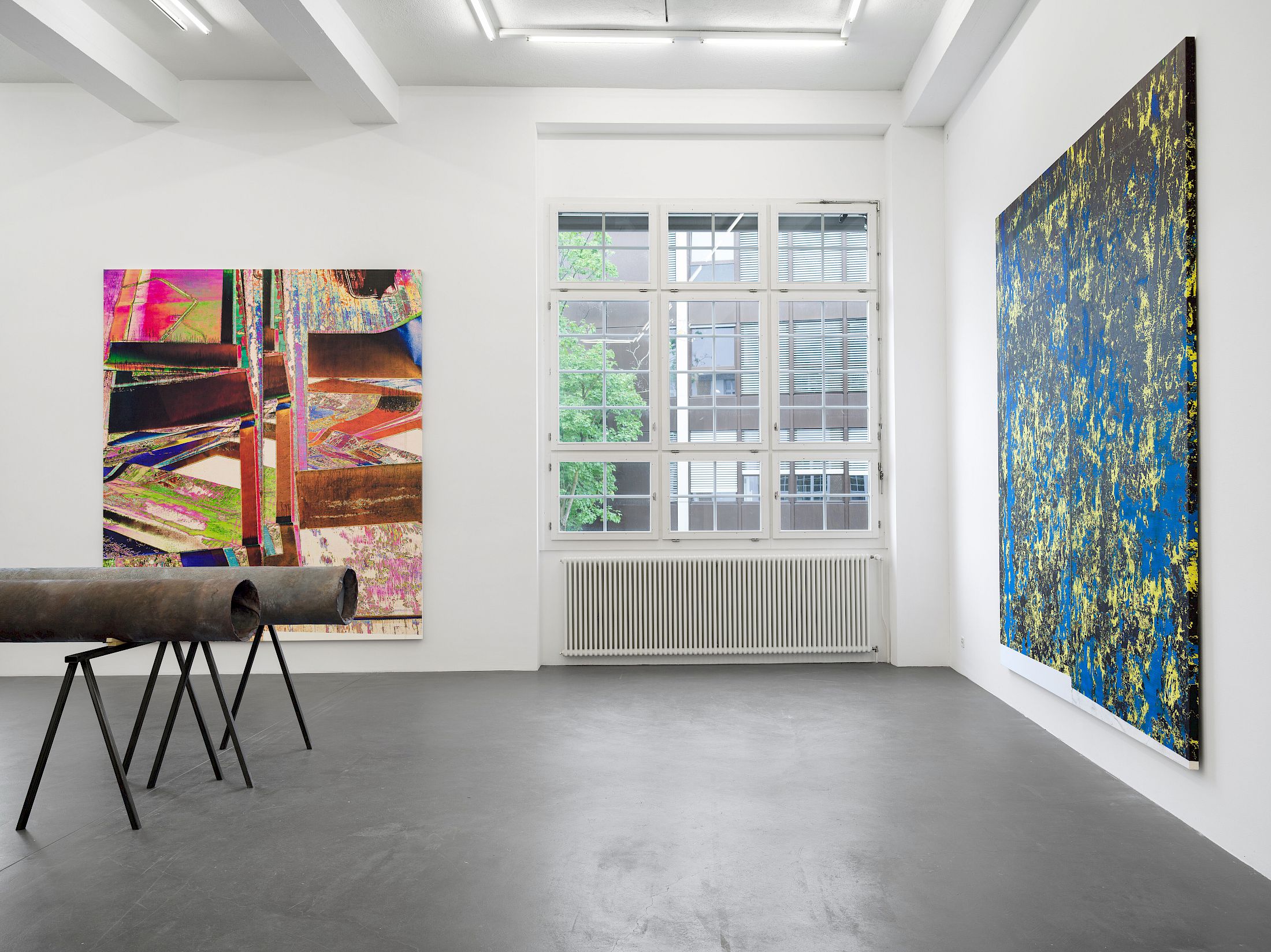 Exhibition View Solo Show Wade Guyton at Galerie Francesca Pia, Zürich, 2025 / Photo: Cedric Mussano / Courtesy: the artist and  Galerie Francesca Pia
