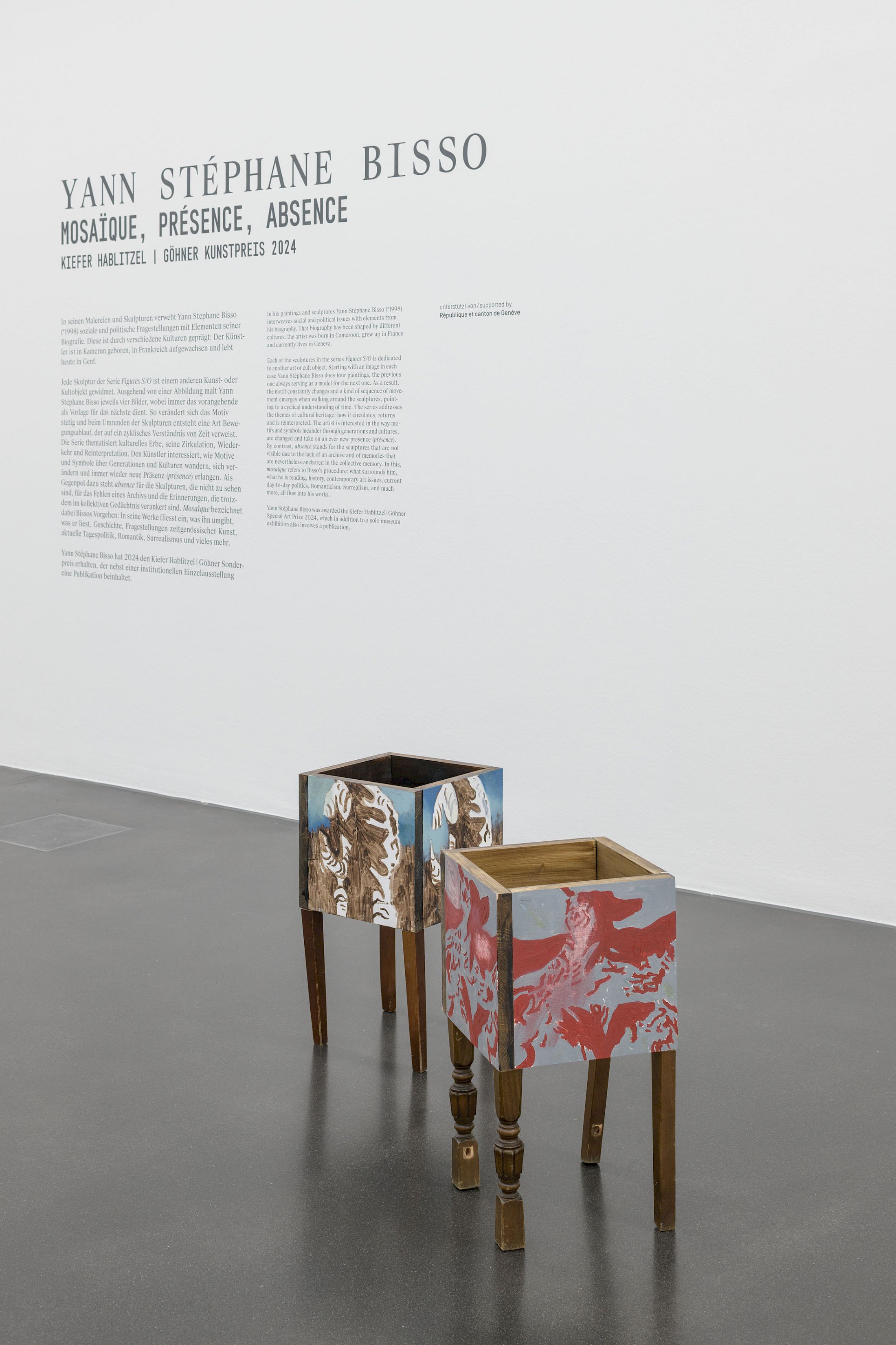 Exhibition View Solo Show Yann Stéphane Bisso «Mosaïque, présence, absence» at Kunstmuseum Luzern, Luzern, 2025-2026 / Photo: Marc Latzel / Courtesy: the artist and Kunstmuseum Luzern