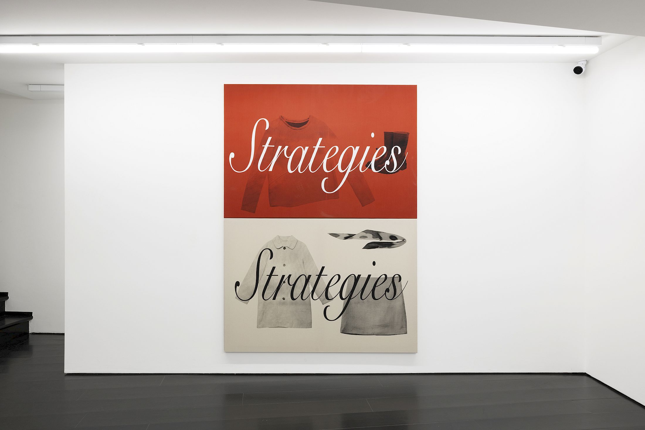 Exhibition View Group Show «Zu Gast in einer Strasse ; view on Mia Sanchez, Strategies (Font), 2023, Silkscreen on fabric, 100 x 145 cm» at Contemporary Fine Arts, Basel, 2026 / Photo: Gina Folly / Courtesy: the artists and Contemporary Fine Arts
