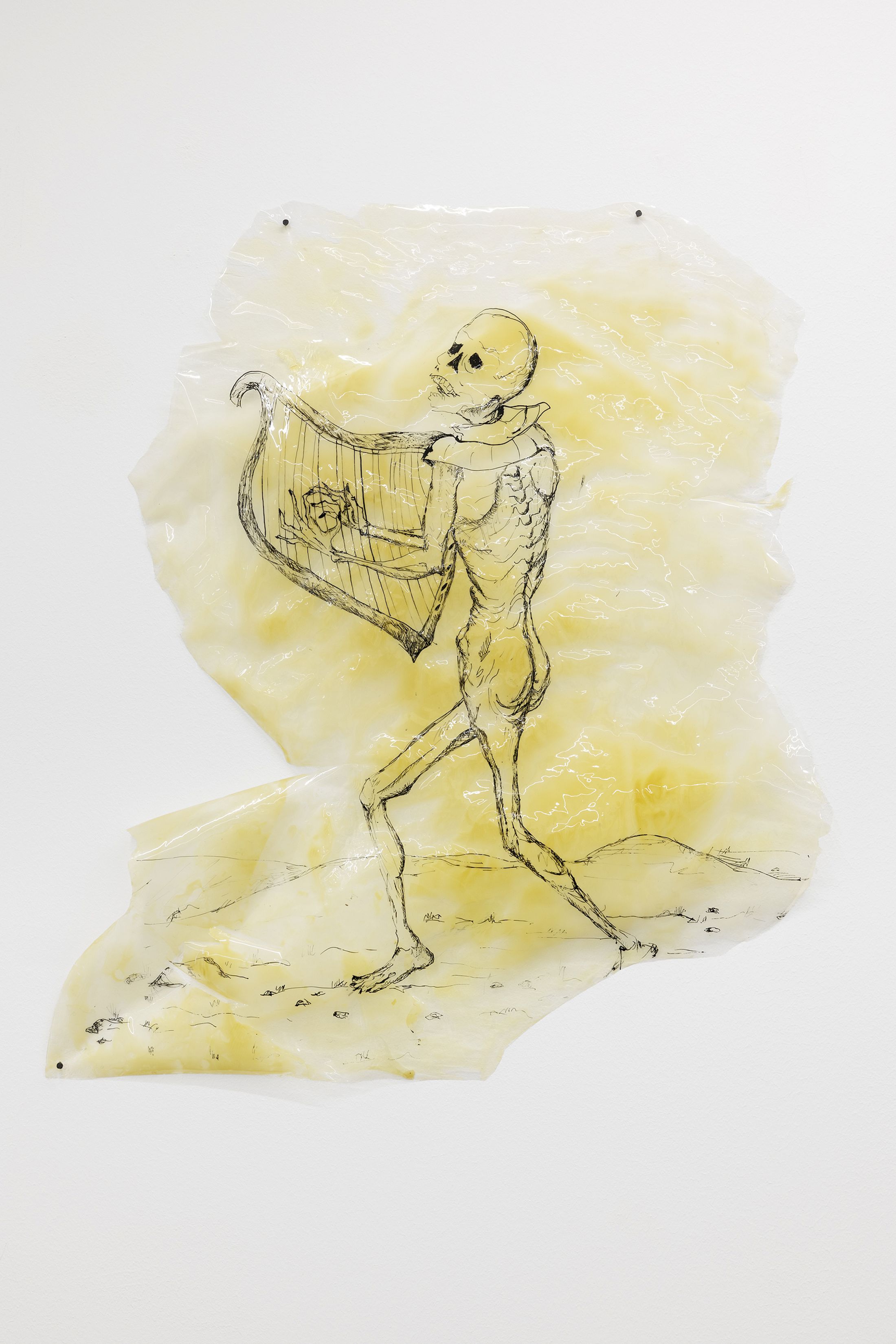 Exhibition View Group Show «Zu Gast in einer Strasse ; view on Elin Gonzalez, 2018, Ink, resin varnish, plastic, 68 x 52 cm» at Contemporary Fine Arts, Basel, 2026 / Photo: Gina Folly / Courtesy: the artists and Contemporary Fine Arts