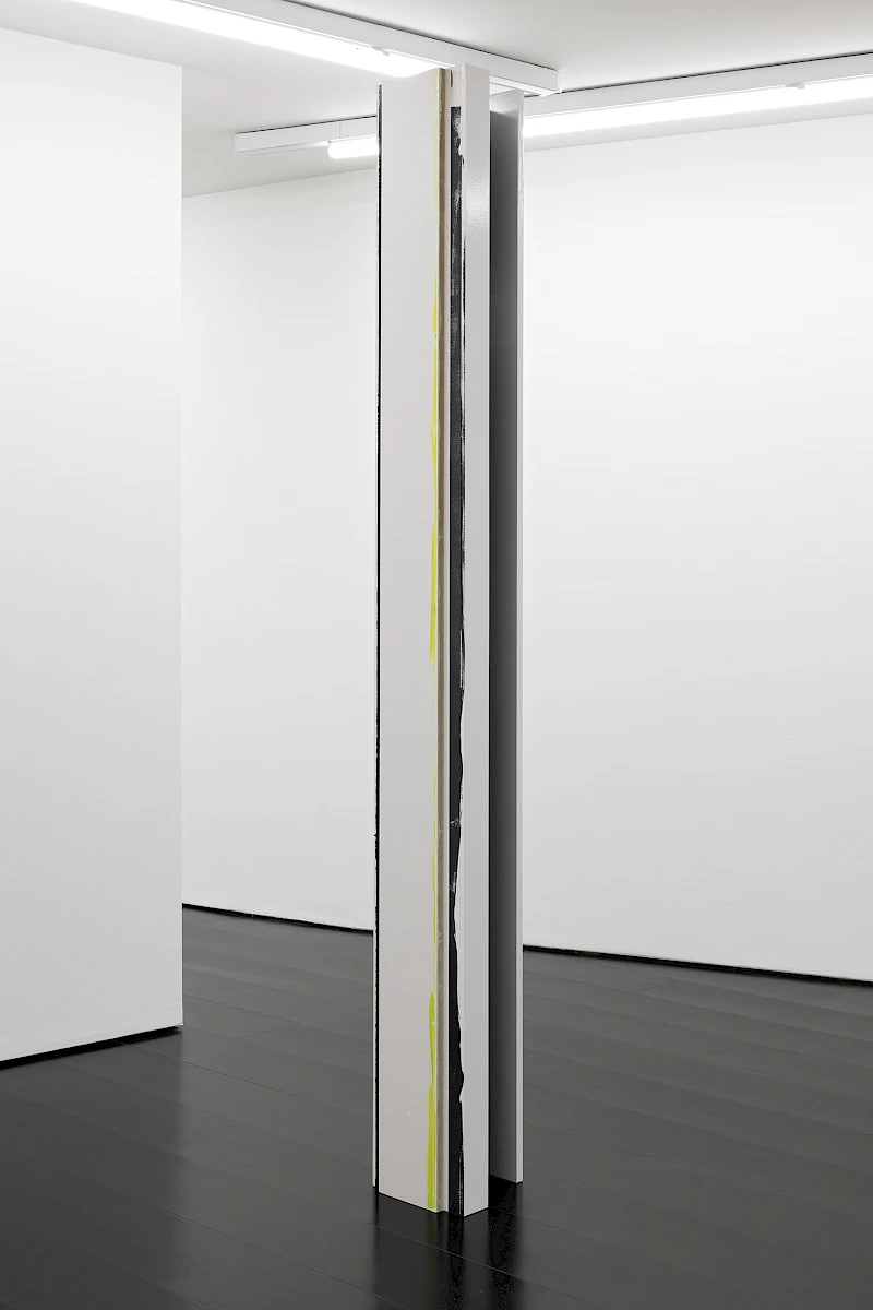 Exhibition View Group Show «Zu Gast in einer Strasse ; view on Lorenz Wernli, City West (1), 2025, MDF, acrylic laquer, glue, photograph, 200 x 200 x 20 cm » at Contemporary Fine Arts, Basel, 2026 / Photo: Gina Folly / Courtesy: the artists and Contemporary Fine Arts