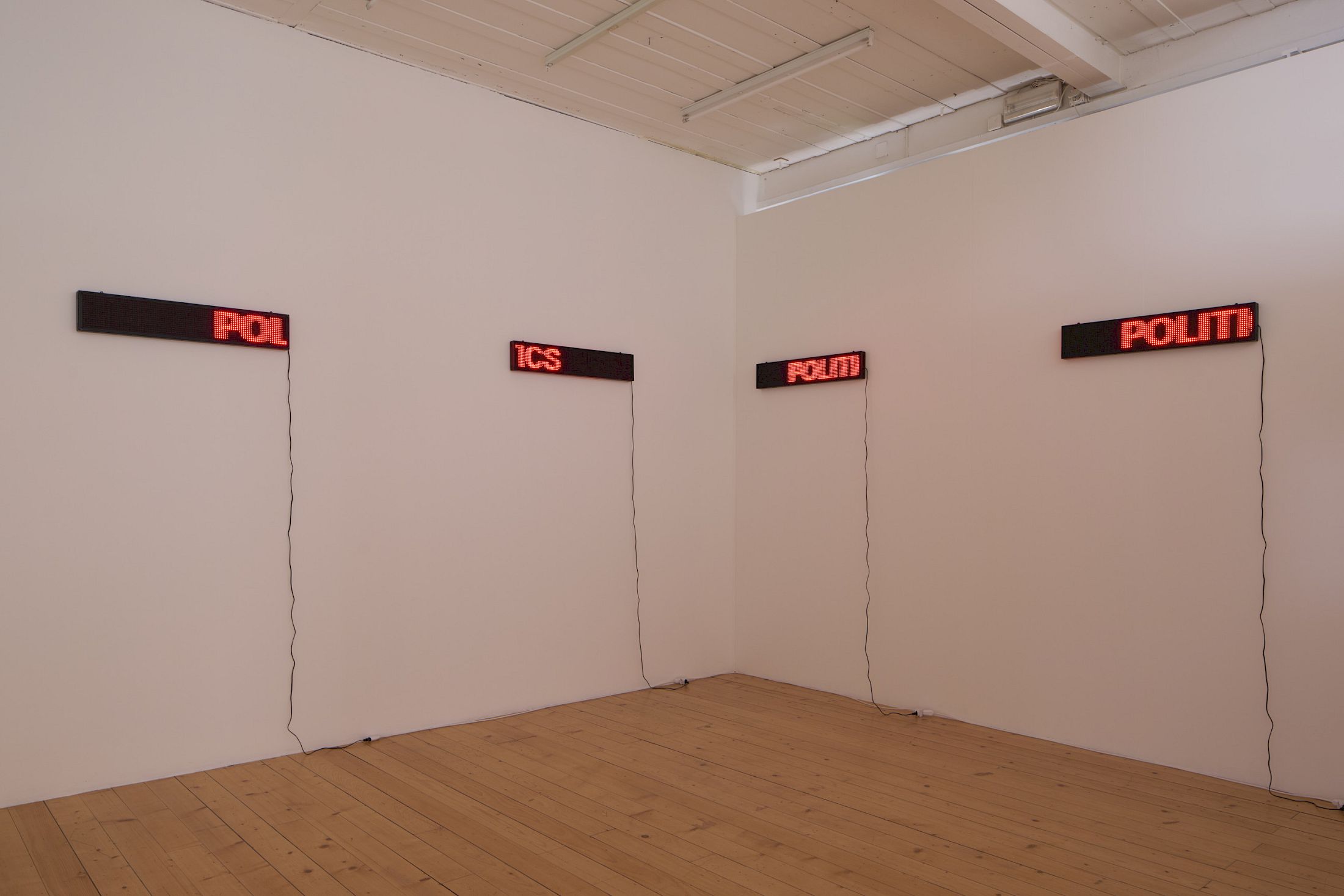 Exhibition View Group Show «Art & Alienation; view on Hannah Black, Politics (Red Display), 2024», at Kunsthalle Friart Fribourg, Fribourg, 2025 / Photo: Guillaume Python / Courtesy: the artist and Arcadia Missa, London