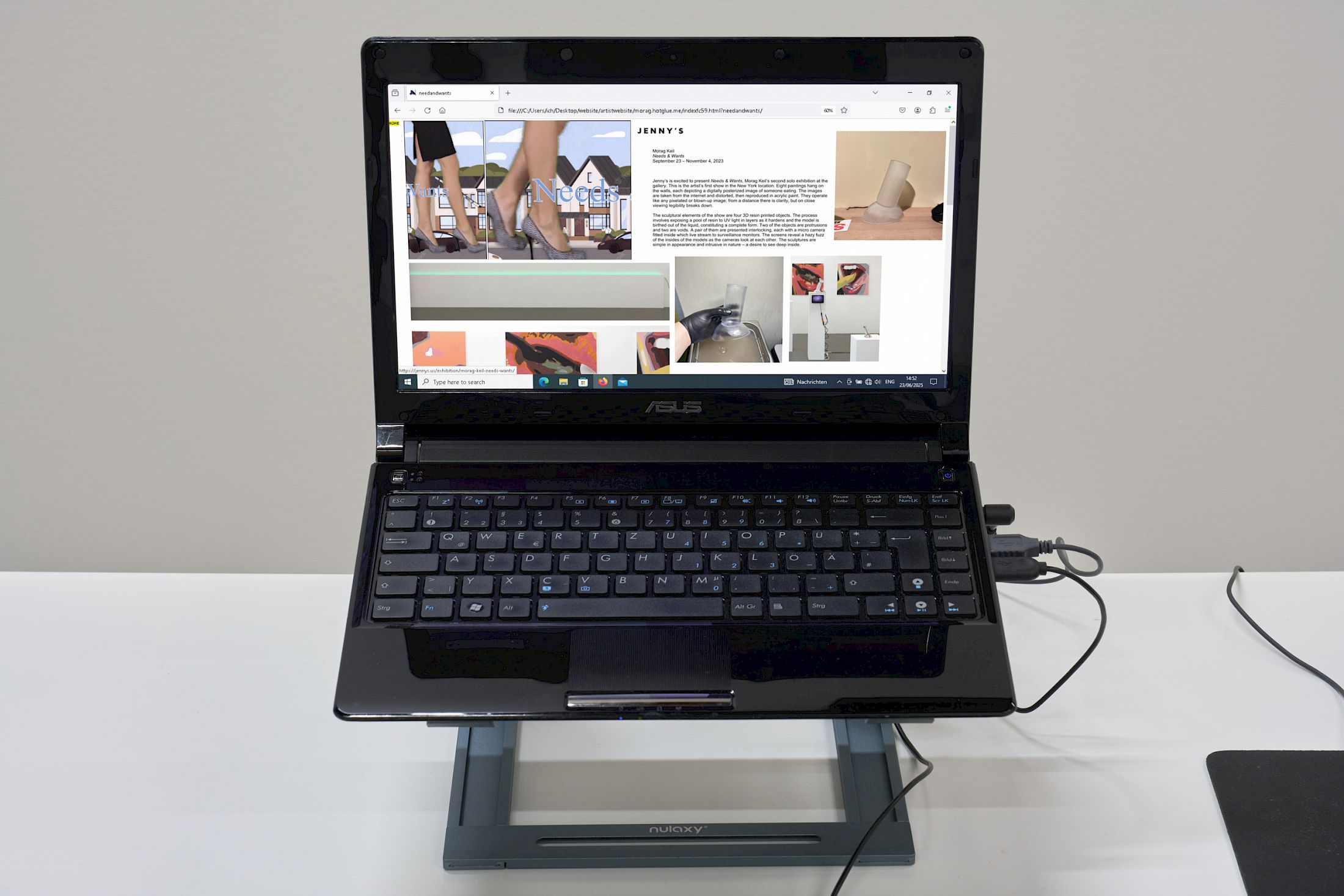 Exhibition View Group Show «Art & Alienation; view on Morag Keil, Client, 2024 (detail)», at Kunsthalle Friart Fribourg, Fribourg, 2025 / Photo: Guillaume Python / Courtesy: the artist and Galerie Isabella Bortolozzi, Berlin