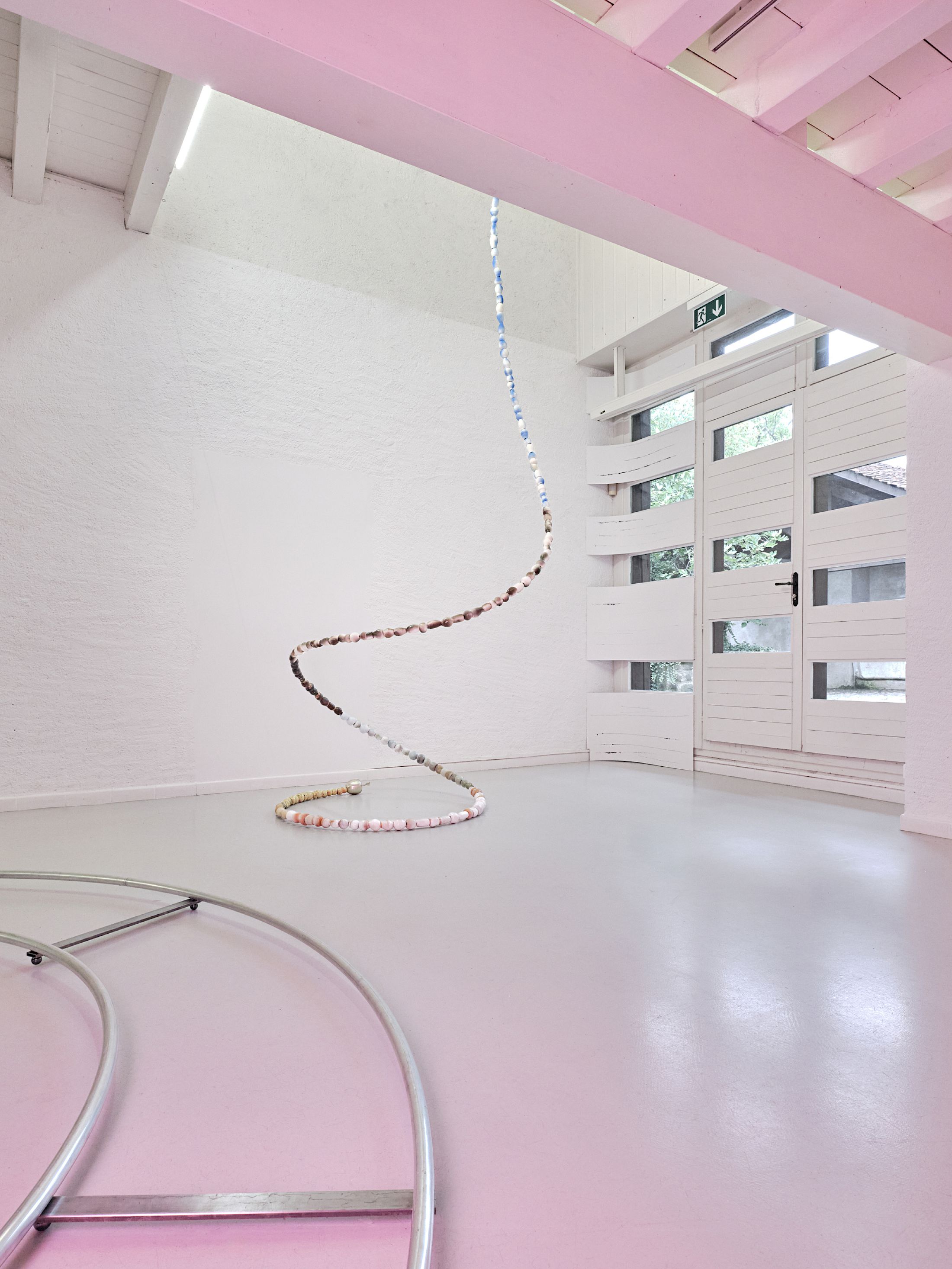 Exibition View Solo Show Camille Dumond «Everything but sliced» at Ferme de la Chapelle, Geneva, Grand-Lancy, 2025 / Photo: Nicolas Delaroche / Courtesy: the artist and Ferme de la Chapelle