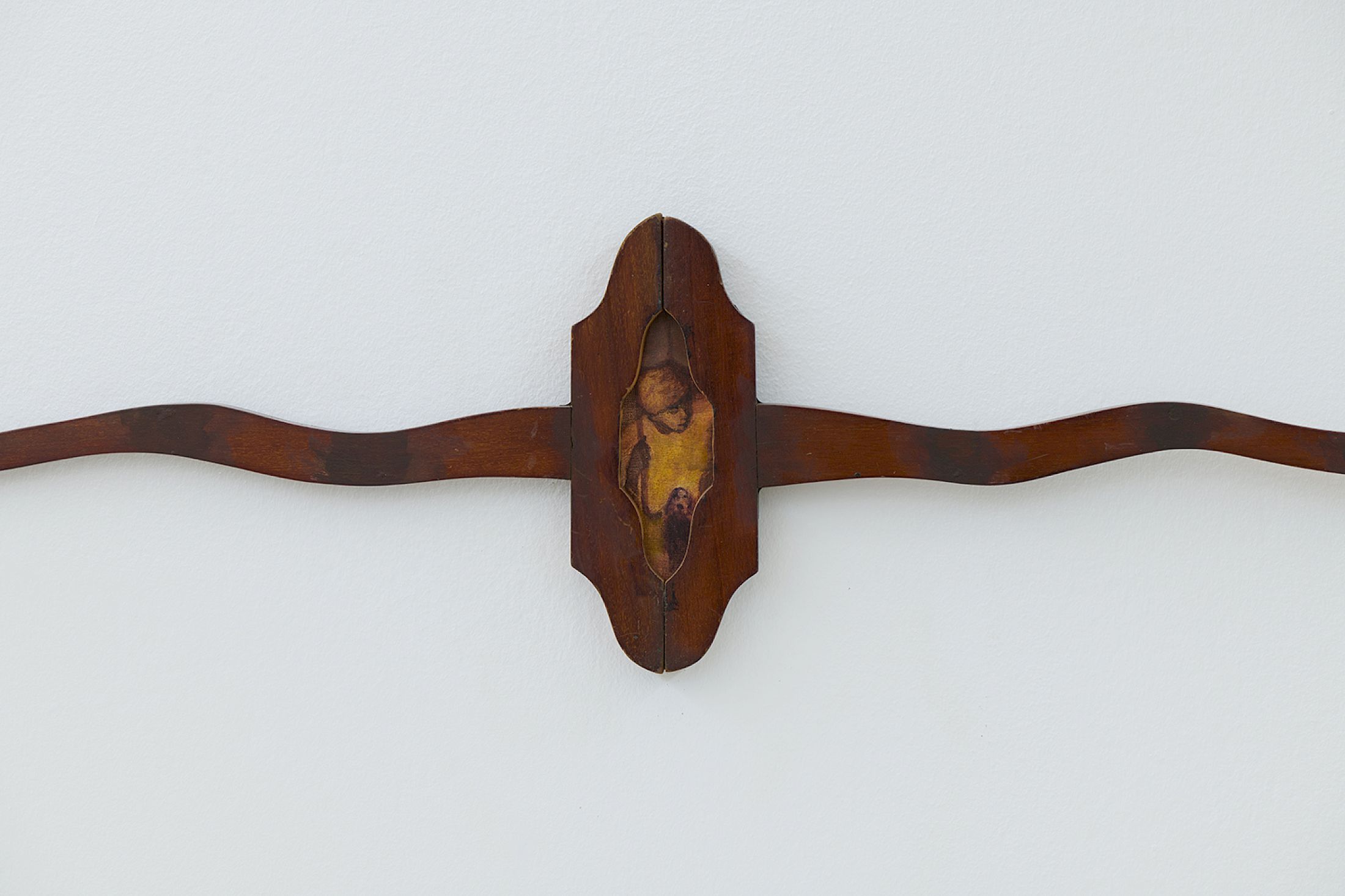 Exhibition View Duo Show Cathy Josefowitz and Jessy Razafimandimby «Valse Velue ; view on J. Razafimandimby, Dear Little Boy, 2025, Acrylic on canvas, acrylic on wood, 25 x 180 cm» at Halle Nord, Geneva, 2026 / Photo: Thomas Maisonnasse / Courtesy: the artists and Halle Nord