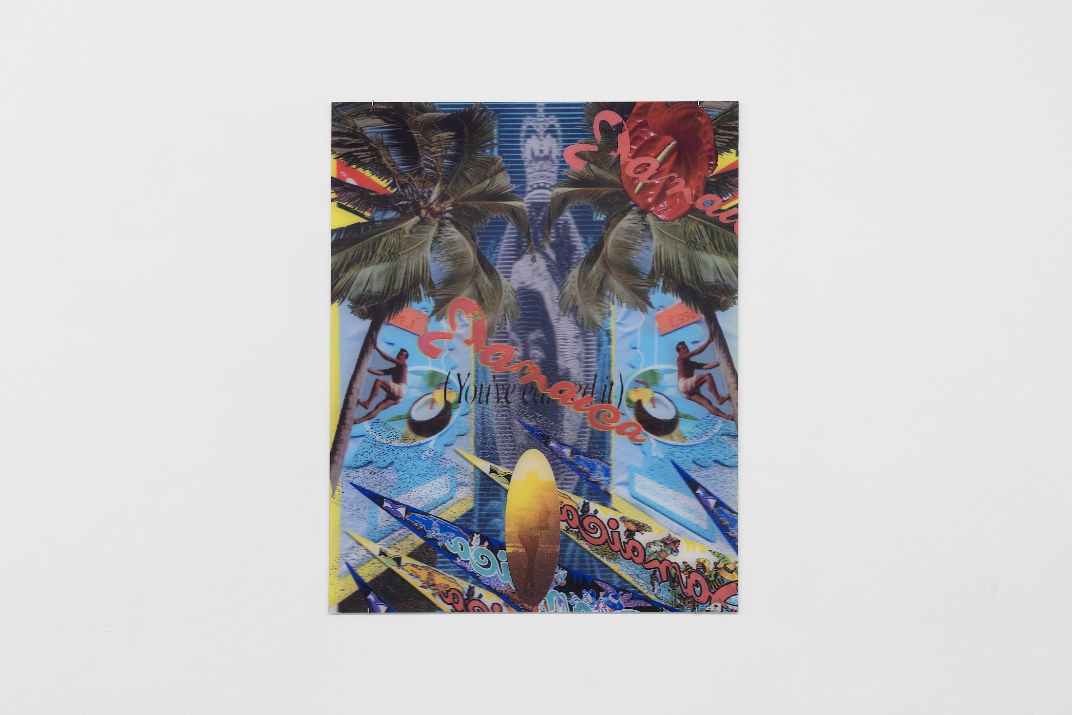 Exhibition View Group Show «Ecstatic Trance: Artists on Rock My Religion ; view on Samantha Box, Caribbean Colada, 2024, 3D lenticular print, mounted on acrylic, 101.5 × 81.3 cm» at marytwo, Luzern, 2025-2026 / Photo: Jack Pryce / Courtesy: the artist and marytwo