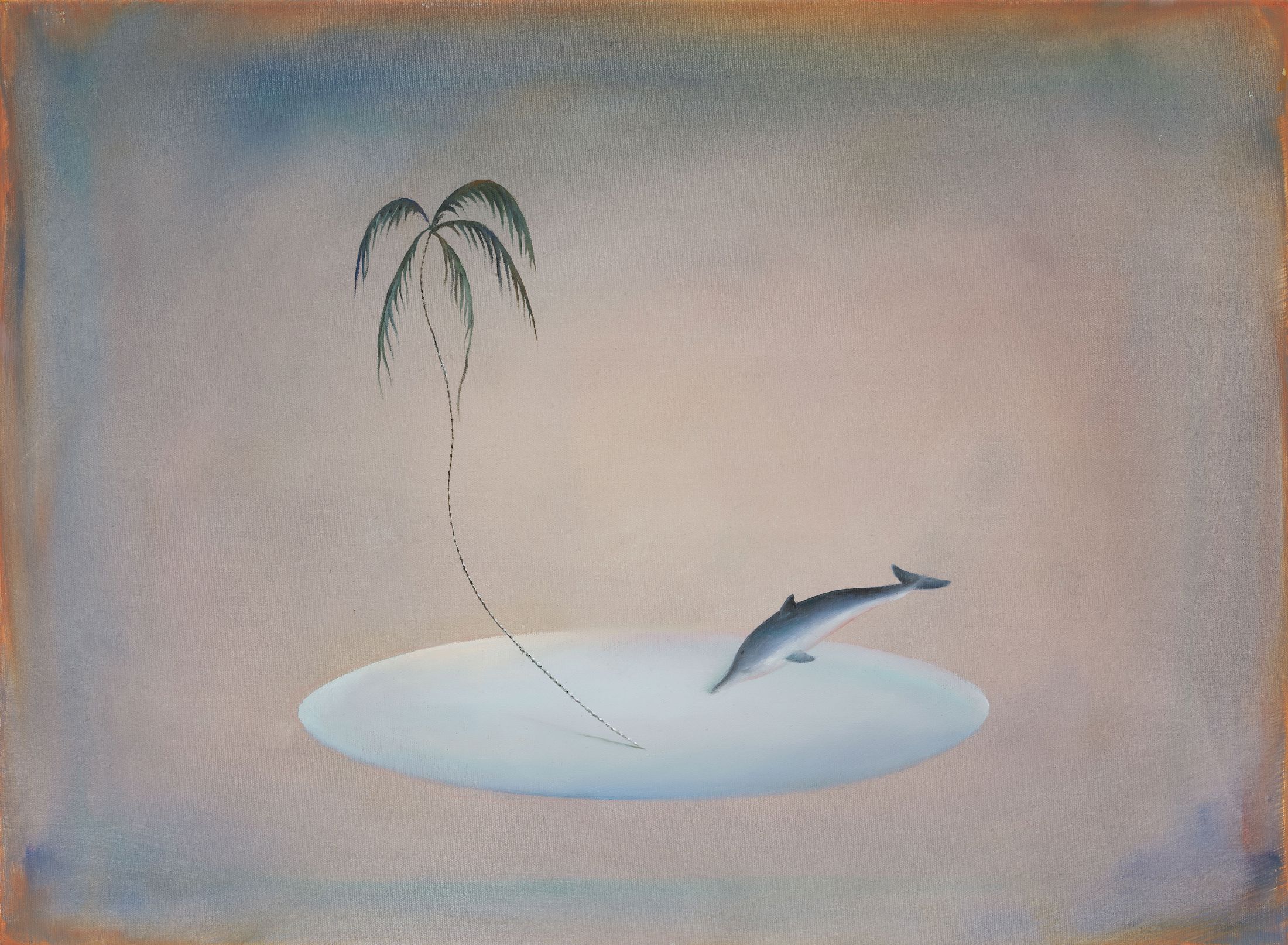 Exhibition View Solo Show Francisco Sierra «Alfombra ; view on The Island, 2025, Oil on canvas, 40 × 54 cm» at Kunstmuseum Solothurn, 2025-2026 / Photo: Sebastian Verdon / Courtesy: the artist and von Bartha