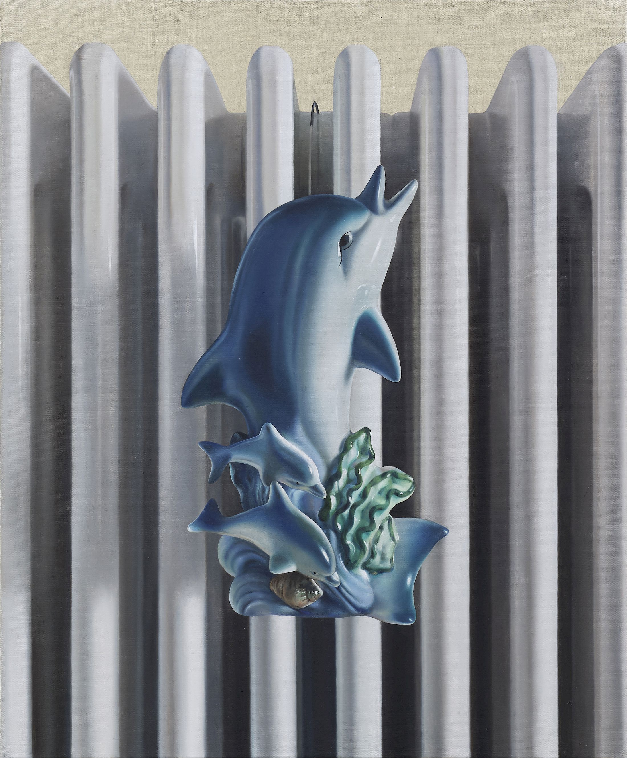 Exhibition View Solo Show Francisco Sierra «Alfombra ; view on Humidificador, 2020, Oil on canvas, 71 × 64 cm» at Kunstmuseum Solothurn, 2025-2026 / Photo: Sebastian Verdon / Courtesy: private collection