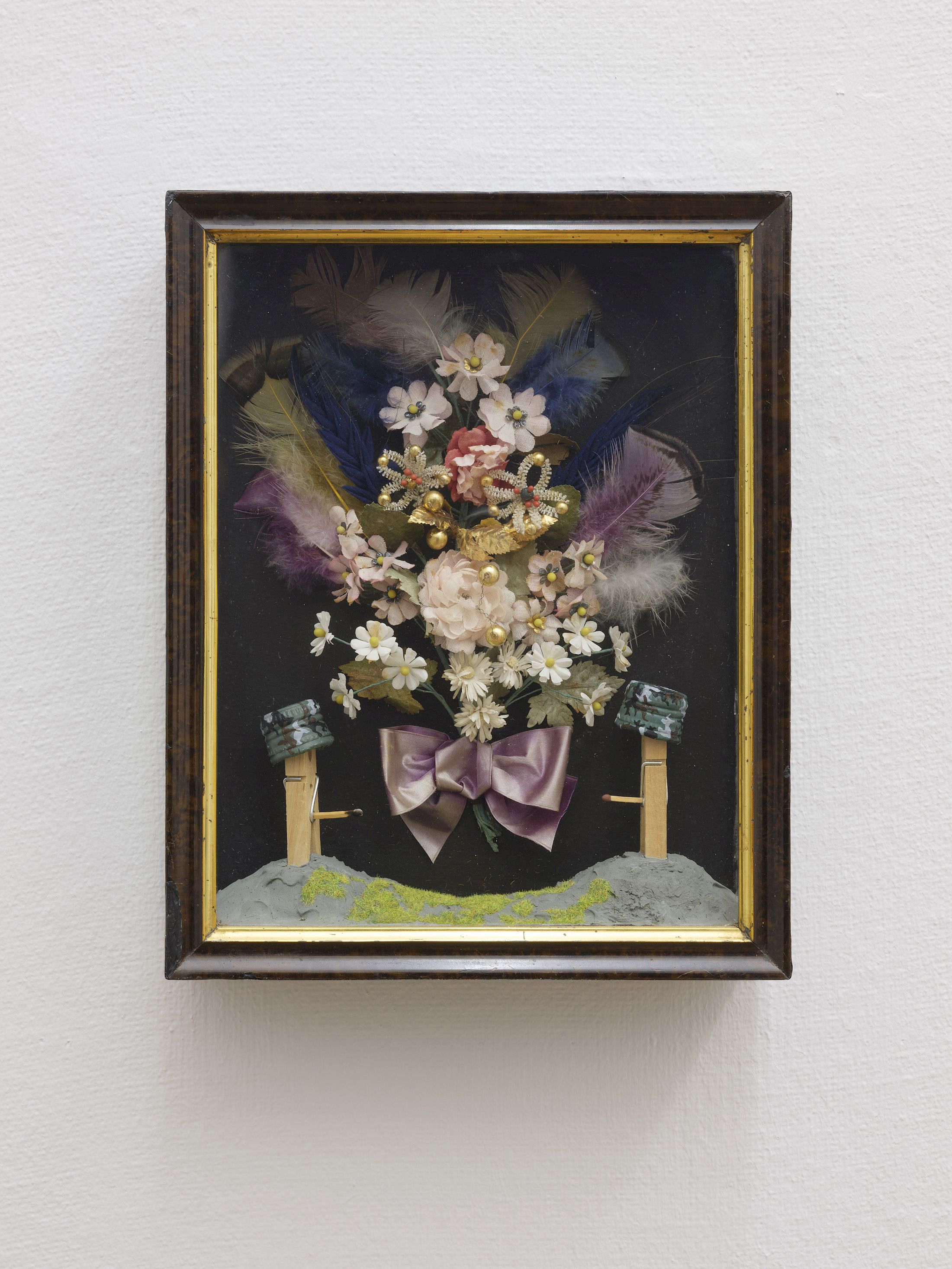 Exhibition View Solo Show Francisco Sierra «Alfombra ; view on Warriors, 2007, Mixed Media, 34 × 27 × 8 cm» at Kunstmuseum Solothurn, 2025-2026 / Photo: Sebastian Verdon / Courtesy: private collection