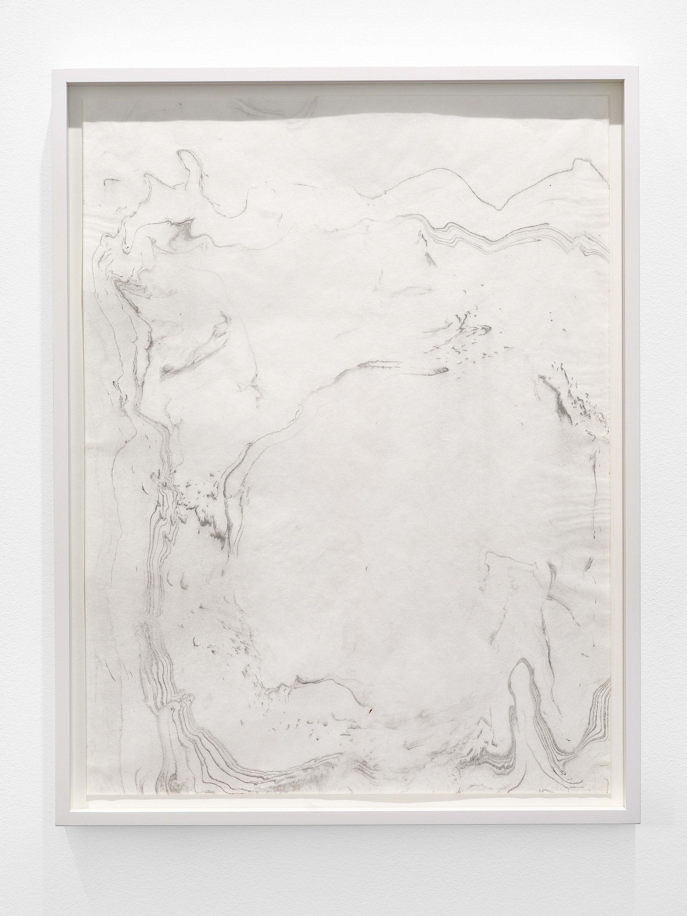 Exhibition View Solo Show Katie Paterson «True North ; view on Suminagashi, 2024, watercolour created with Sumi ink and water drawn from ancient ice cores» at Galerie Tschudi, Zurich, 2026 / Photo: Cedric Mussano / Courtesy: the artist and Ingleby, and Galerie Tschudi