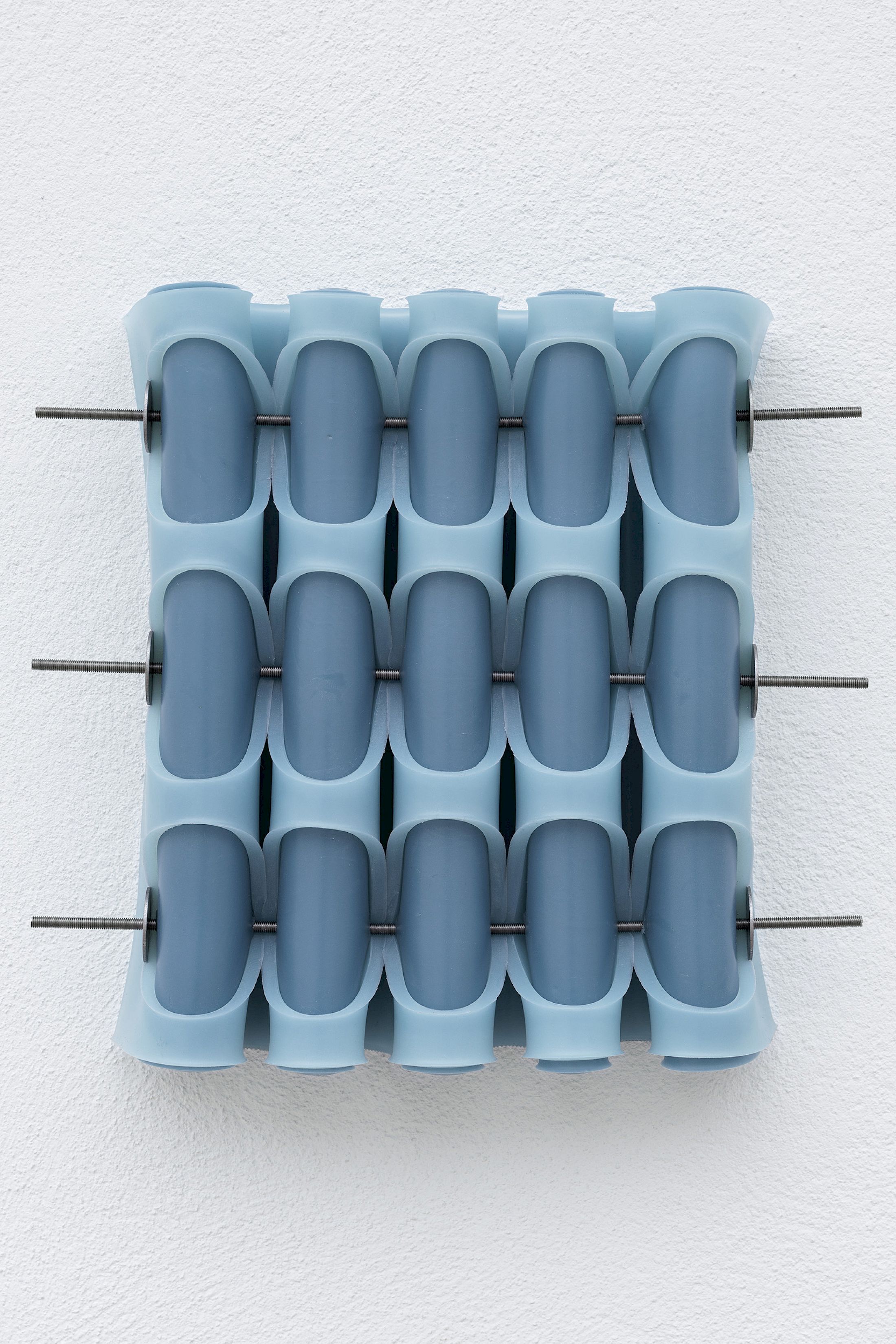 Exhibition View Solo Show Marlie Mul «Das Budget ; view on Pouch (Module), silicone with stainless steel, 2025» at Kunsthaus Glarus, Glarus, 2025 / Photo: Gina Folly /  Courtesy: the artist and Galerie Croy Nielsen, Vienna