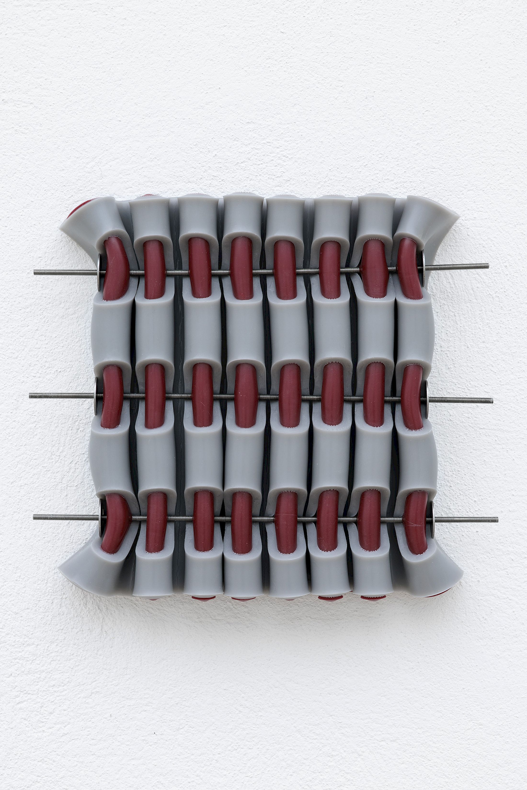 Exhibition View Solo Show Marlie Mul «Das Budget ; view on Large Charm (Rib), silicone with stainless steel, 2025» at Kunsthaus Glarus, Glarus, 2025 / Photo: Gina Folly /  Courtesy: the artist and Galerie Croy Nielsen, Vienna