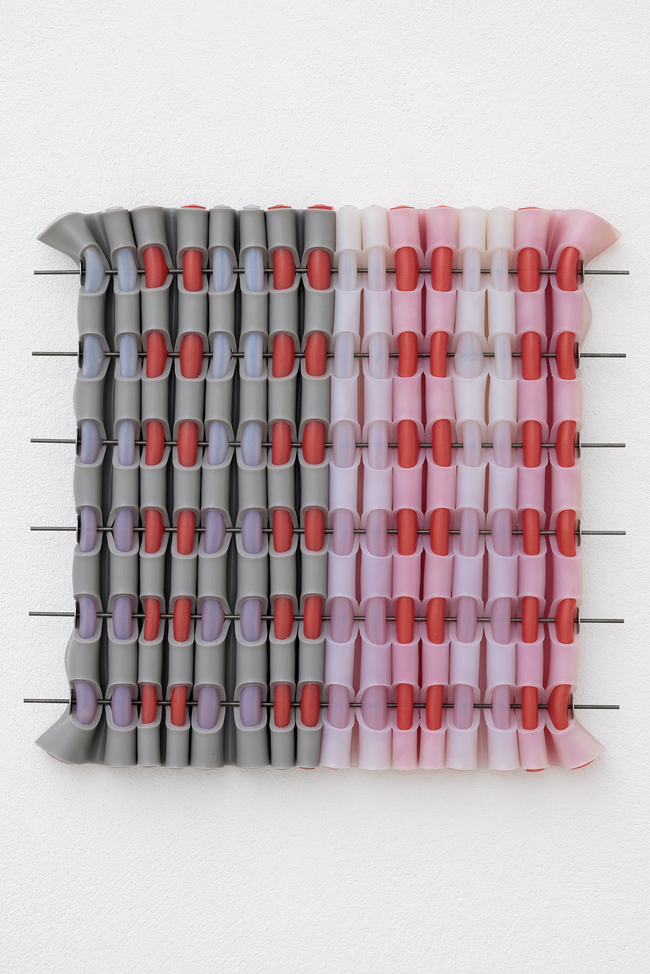 Exhibition View Solo Show Marlie Mul «Das Budget ; view on Large Charm (Capsule), silicone with stainless steel, 2025» at Kunsthaus Glarus, Glarus, 2025 / Photo: Gina Folly /  Courtesy: the artist and Galerie Croy Nielsen, Vienna