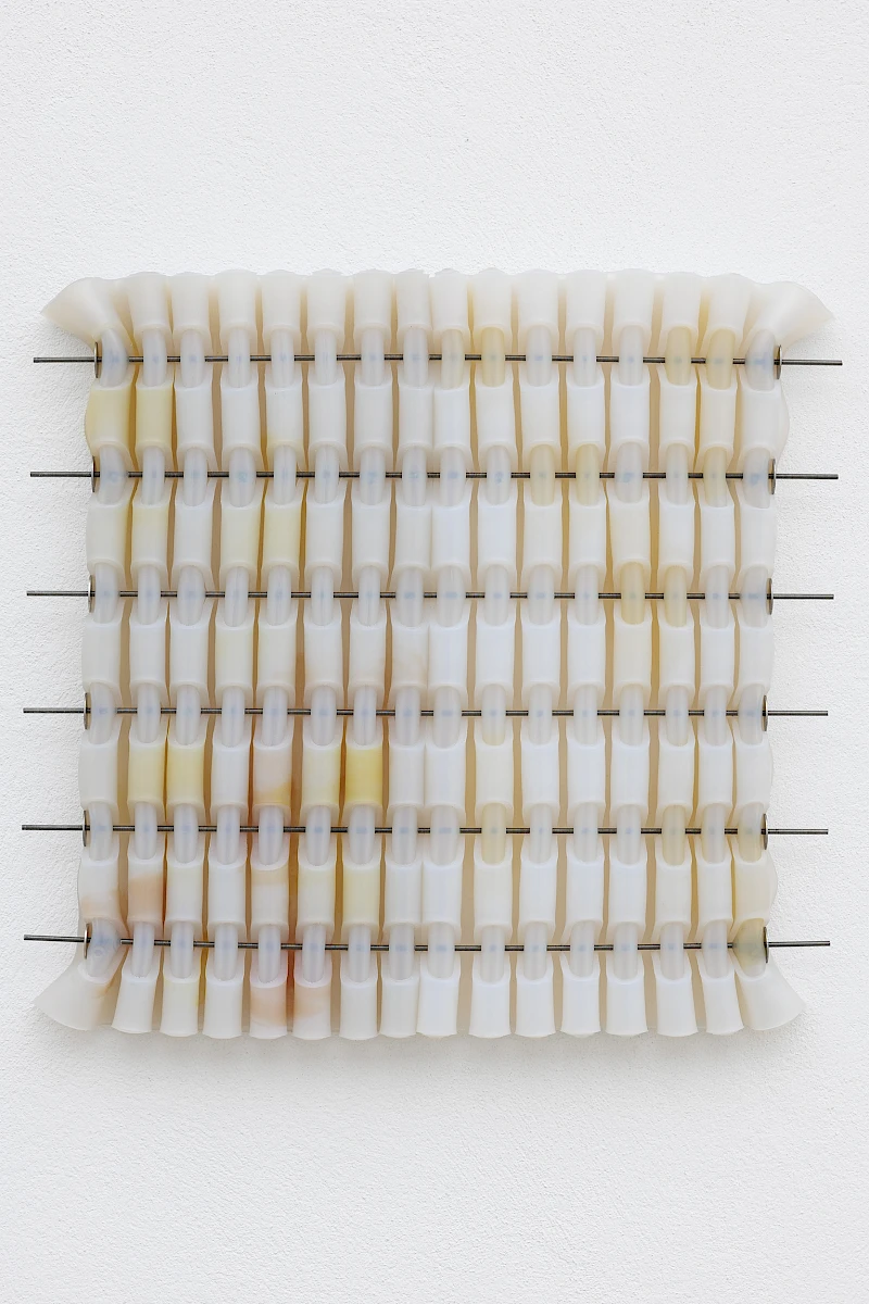 Exhibition View Solo Show Marlie Mul «Das Budget ; view on Large Charm (Container – block), silicone with stainless steel, 2025» at Kunsthaus Glarus, Glarus, 2025 / Photo: Gina Folly /  Courtesy: the artist and Galerie Croy Nielsen, Vienna