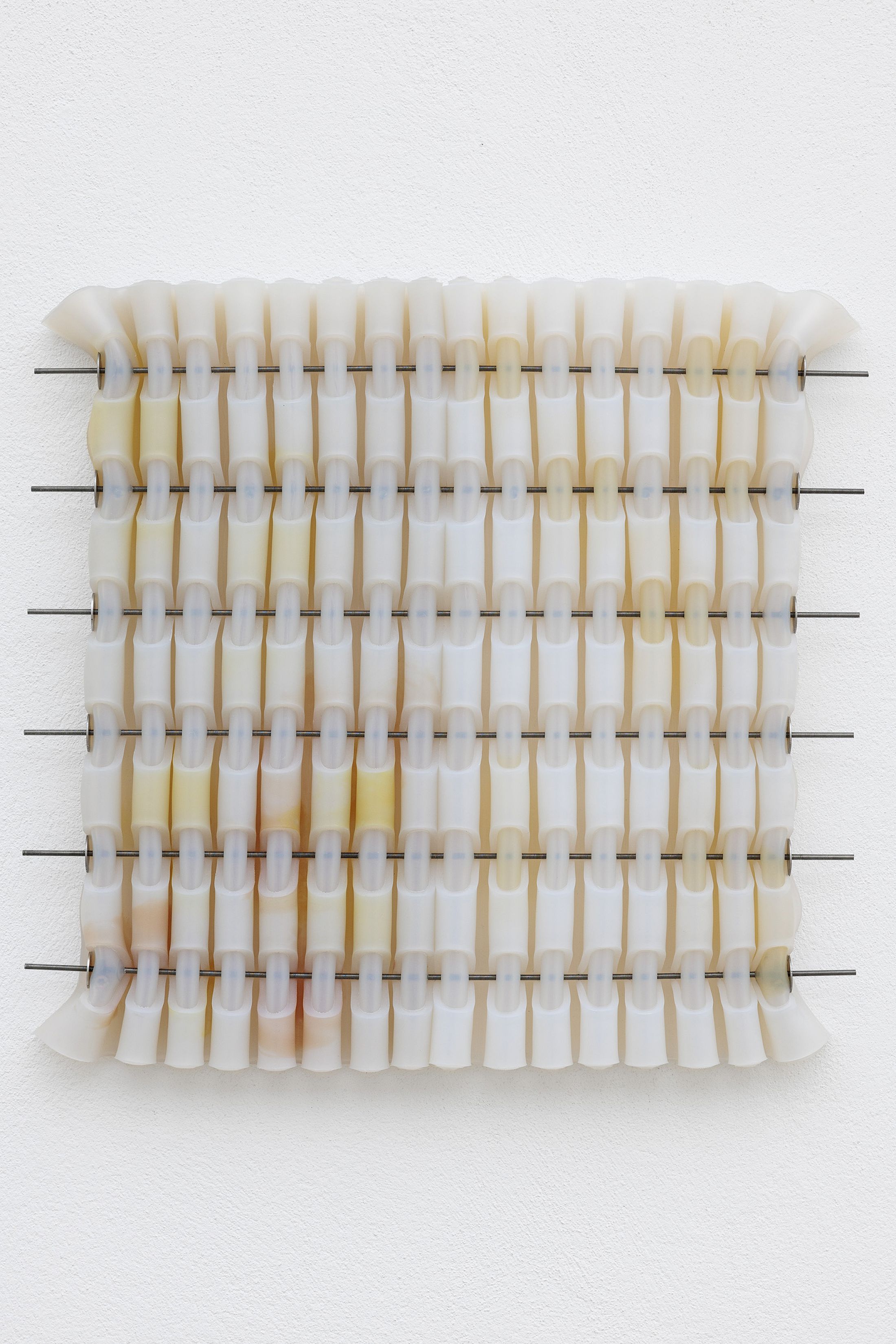 Exhibition View Solo Show Marlie Mul «Das Budget ; view on Large Charm (Container – block), silicone with stainless steel, 2025» at Kunsthaus Glarus, Glarus, 2025 / Photo: Gina Folly /  Courtesy: the artist and Galerie Croy Nielsen, Vienna