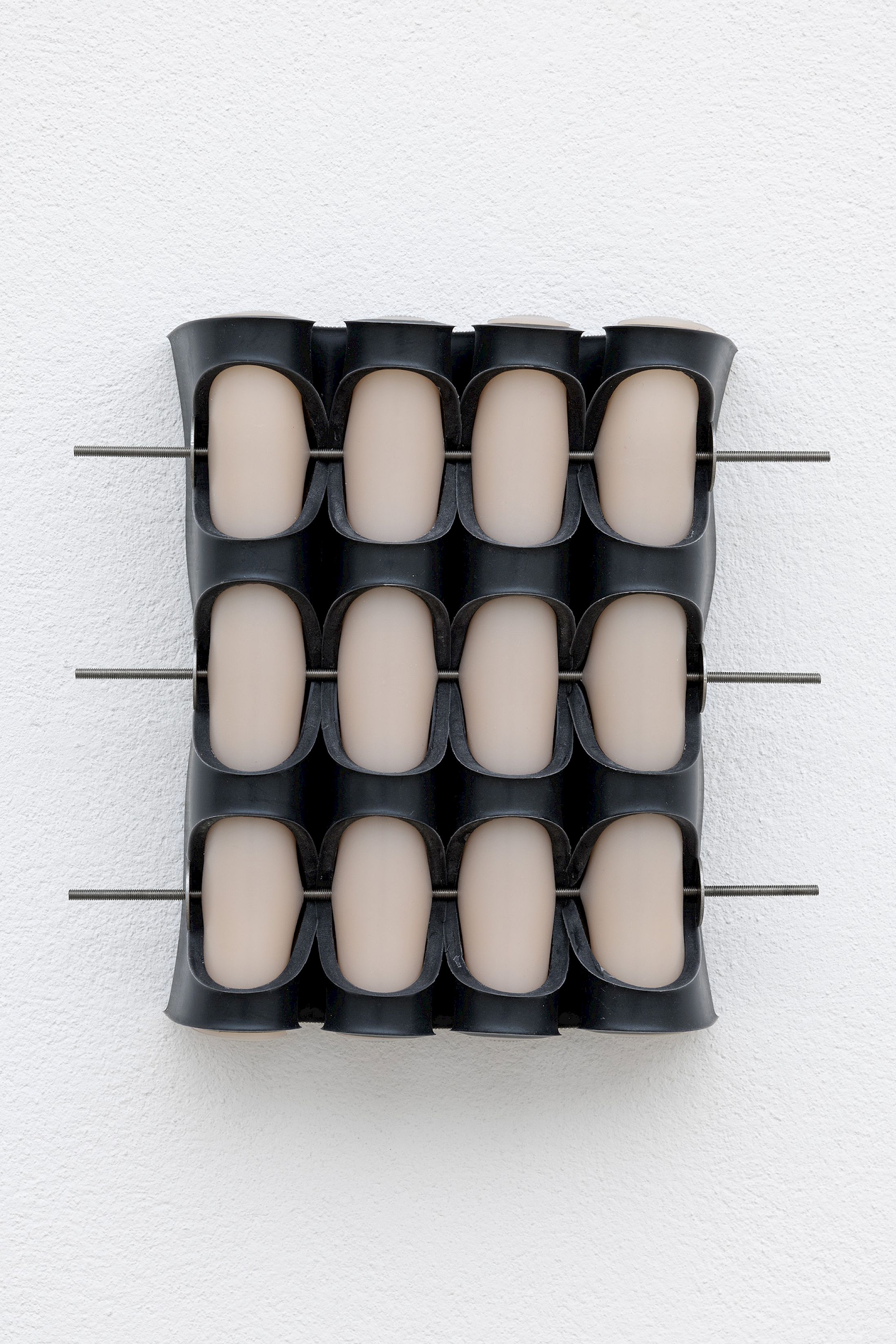 Exhibition View Solo Show Marlie Mul «Das Budget ; view on Pouch, silicone with stainless steel, 2025» at Kunsthaus Glarus, Glarus, 2025 / Photo: Gina Folly /  Courtesy: the artist and Galerie Croy Nielsen, Vienna