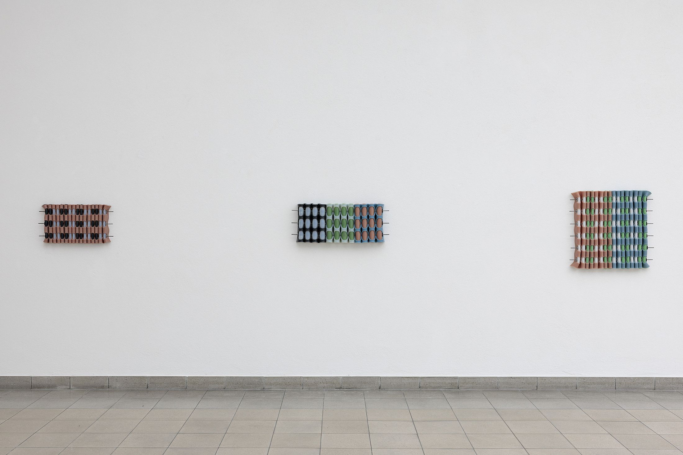 Exhibition View Solo Show Marlie Mul «Das Budget ; view on Pouch (Unit), silicone with stainless steel, 2025» at Kunsthaus Glarus, Glarus, 2025 / Photo: Gina Folly /  Courtesy: the artist and Galerie Croy Nielsen, Vienna