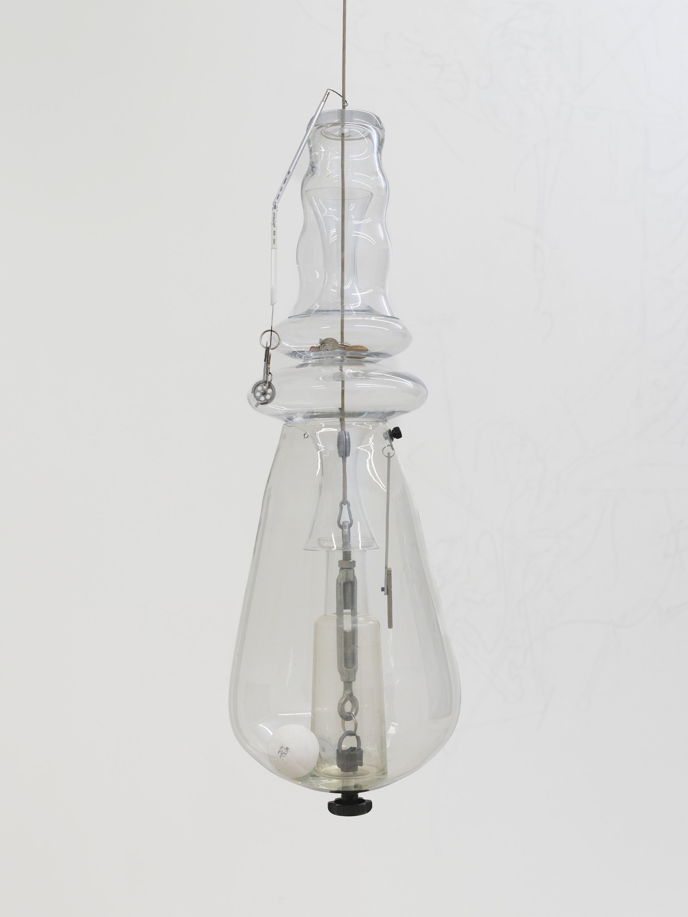 Exhibition View Solo Show Mathis Pfäffli «Meteora ; view on Collector XIII, 2025, found and collected glass, found metal objects, metal wires, screws, hooks, gathered findings, 85 × 30 cm» at Damien and the Love Guru, Zurich, 2025-2026 / Photo: Felix Jungo / Courtesy: the artist and Damien and the Love Guru