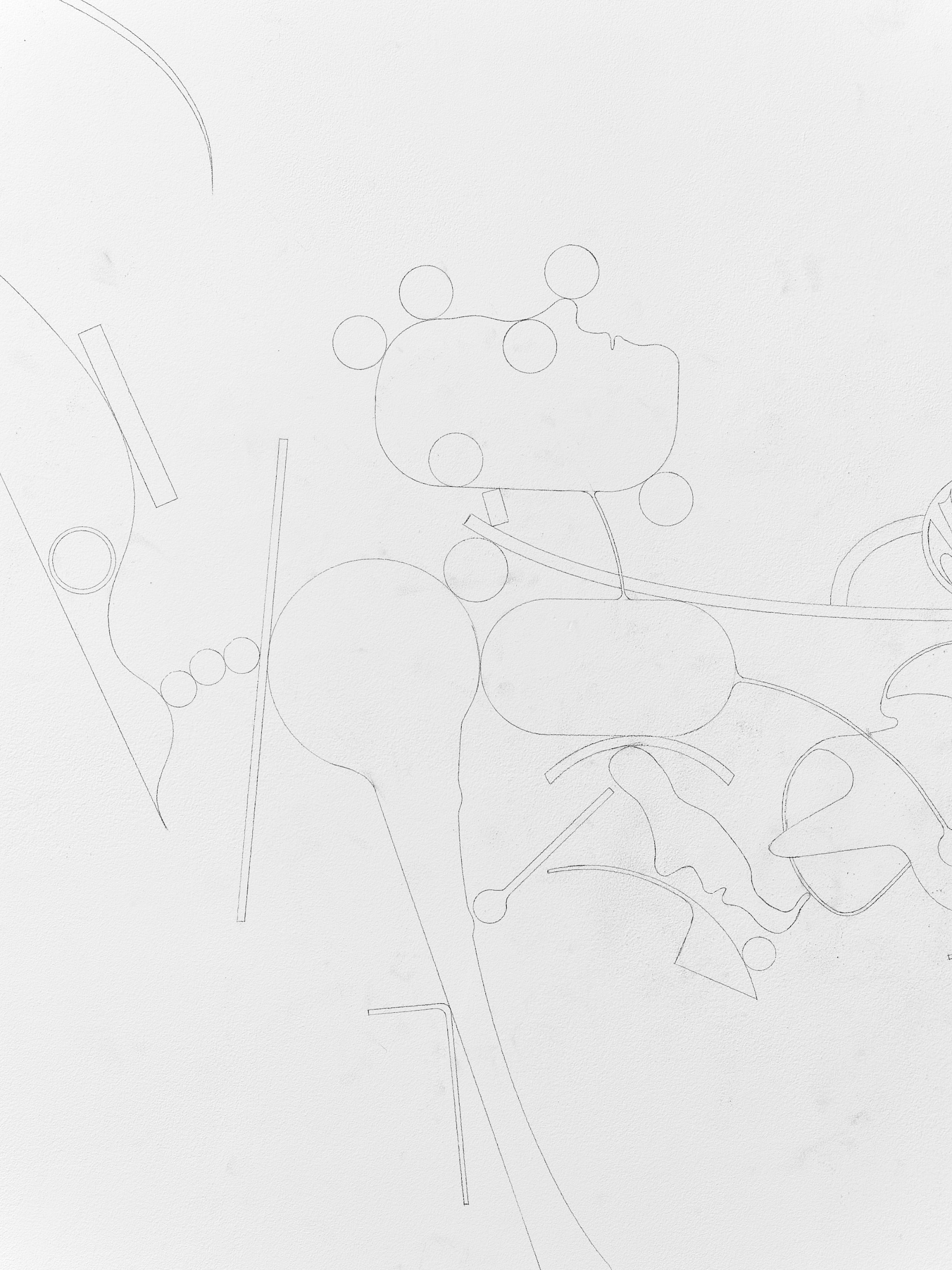 Exhibition View Solo Show Mathis Pfäffli «Meteora ; view on Wall Drawings, 2025, pencil on wall, variable dimensions» at Damien and the Love Guru, Zurich, 2025-2026 / Photo: Felix Jungo / Courtesy: the artist and Damien and the Love Guru