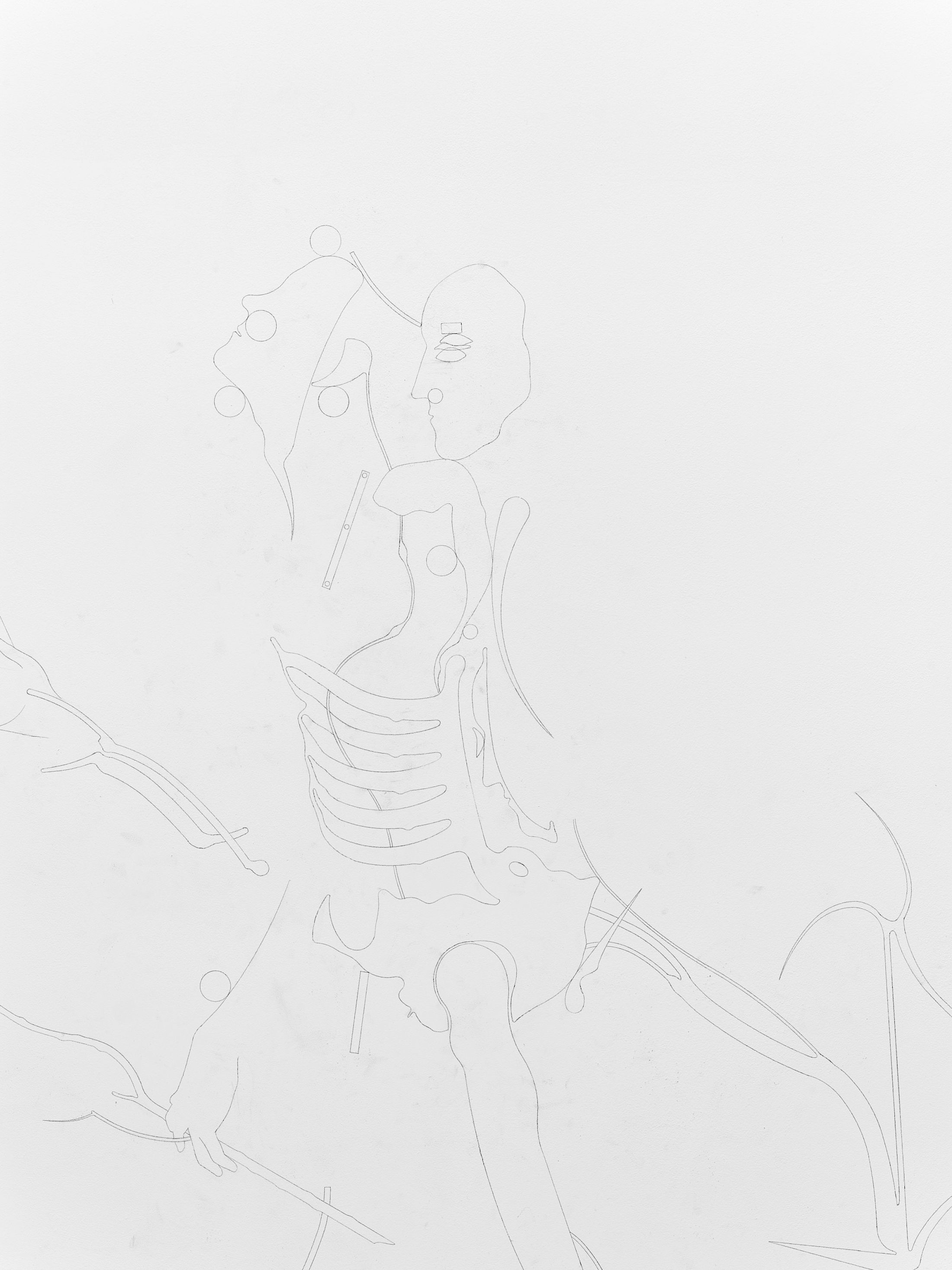 Exhibition View Solo Show Mathis Pfäffli «Meteora ; view on Wall Drawings, 2025, pencil on wall, variable dimensions» at Damien and the Love Guru, Zurich, 2025-2026 / Photo: Felix Jungo / Courtesy: the artist and Damien and the Love Guru