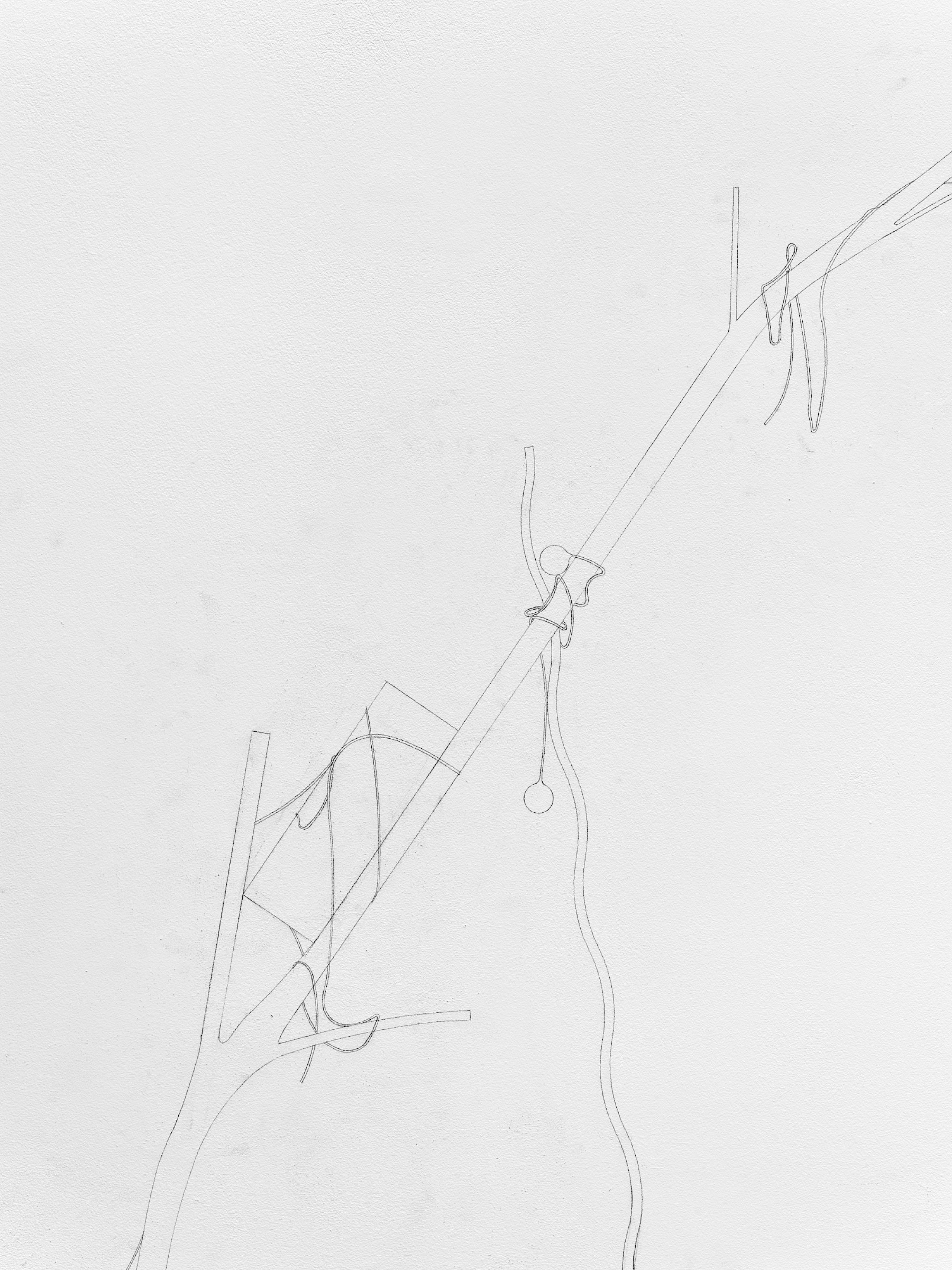 Exhibition View Solo Show Mathis Pfäffli «Meteora ; view on Wall Drawings, 2025, pencil on wall, variable dimensions» at Damien and the Love Guru, Zurich, 2025-2026 / Photo: Felix Jungo / Courtesy: the artist and Damien and the Love Guru