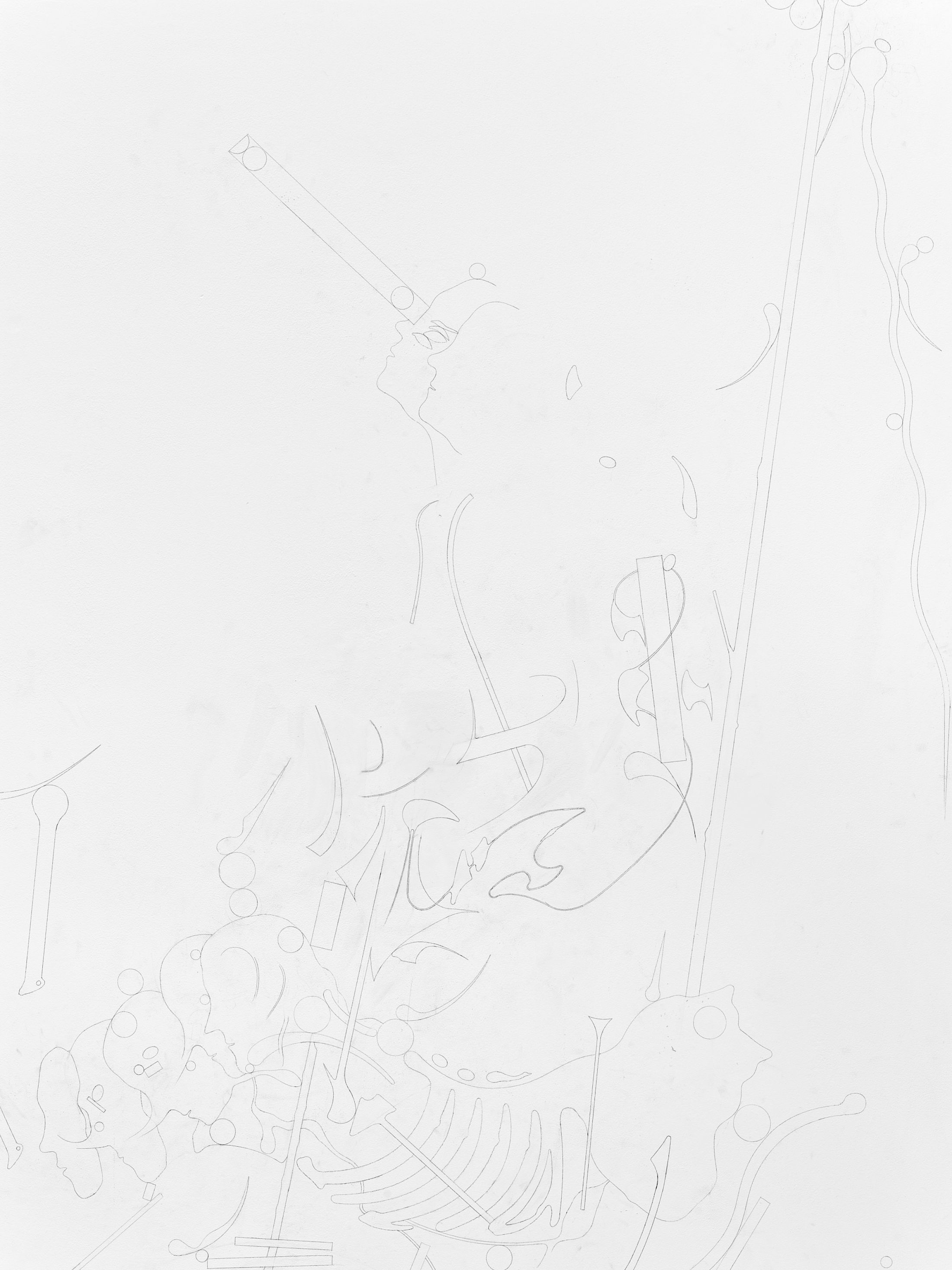 Exhibition View Solo Show Mathis Pfäffli «Meteora ; view on Wall Drawings, 2025, pencil on wall, variable dimensions» at Damien and the Love Guru, Zurich, 2025-2026 / Photo: Felix Jungo / Courtesy: the artist and Damien and the Love Guru