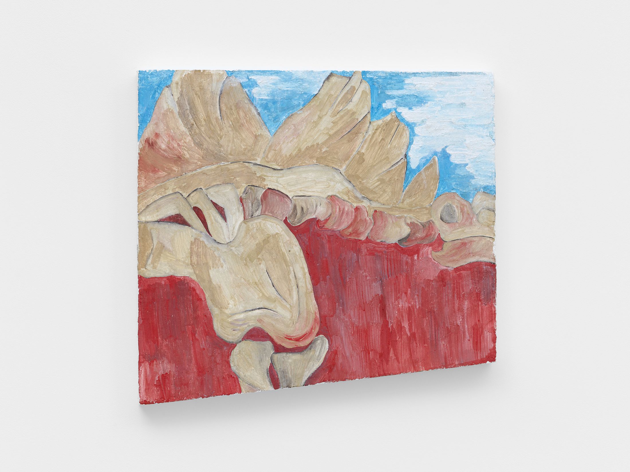 Exhibition View Solo Show Melanie Kitti «Reverse Cry ; view on Reverse Cry 2, 2025, fresco: plaster, slaked lime putty paste, washed river sand, pigment, 53.5 × 58 × 5 cm» at Damien and the Love Guru, Zürich, 2025 / Photo: Felix Jungo / Courtesy: the artist and Damien and the Love Guru