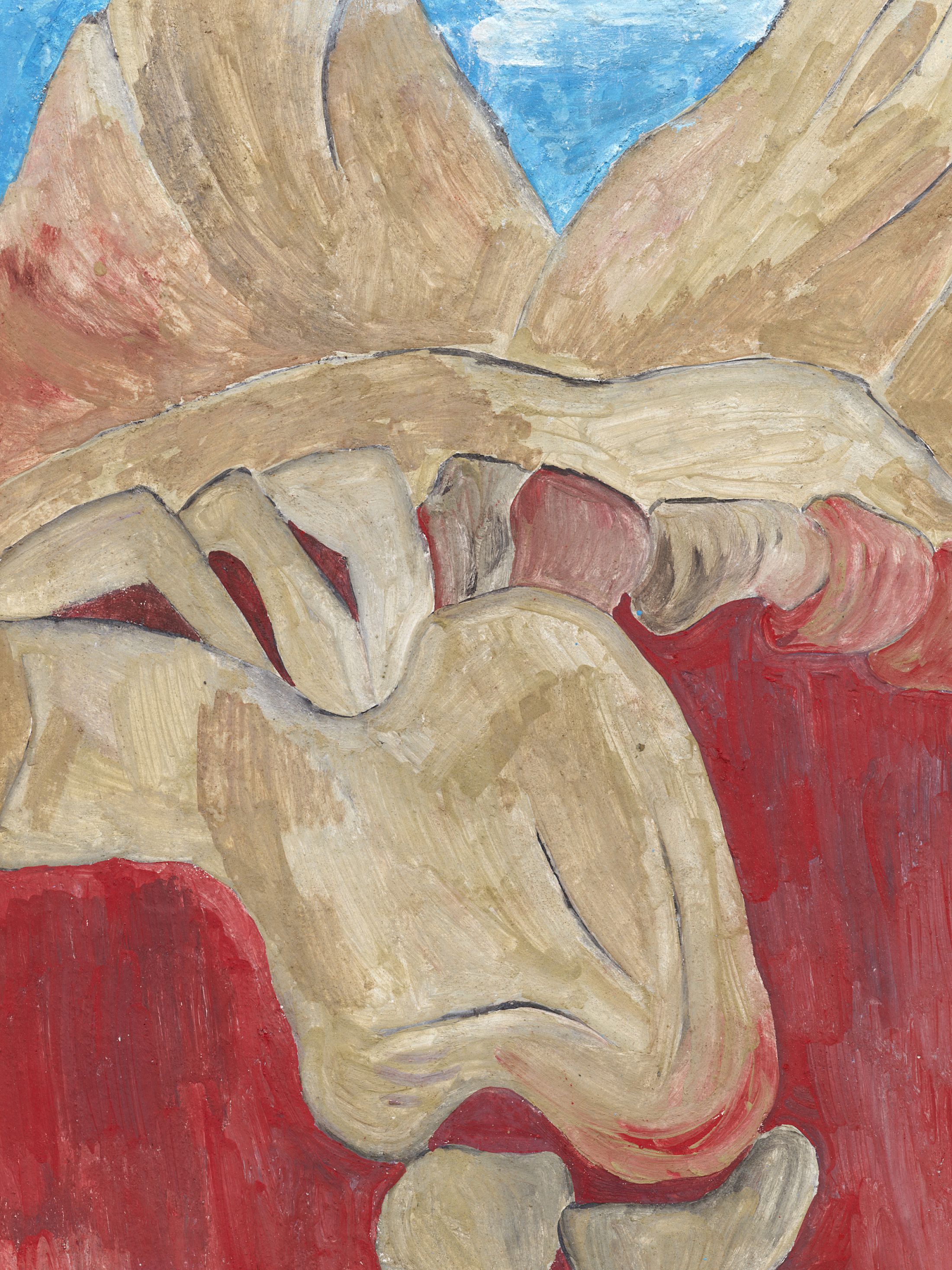 Exhibition View Solo Show Melanie Kitti «Reverse Cry ; view on Reverse Cry 2 (Detail), 2025, fresco: plaster, slaked lime putty paste, washed river sand, pigment, 53.5 × 58 × 5 cm» at Damien and the Love Guru, Zürich, 2025 / Photo: Felix Jungo / Courtesy: the artist and Damien and the Love Guru