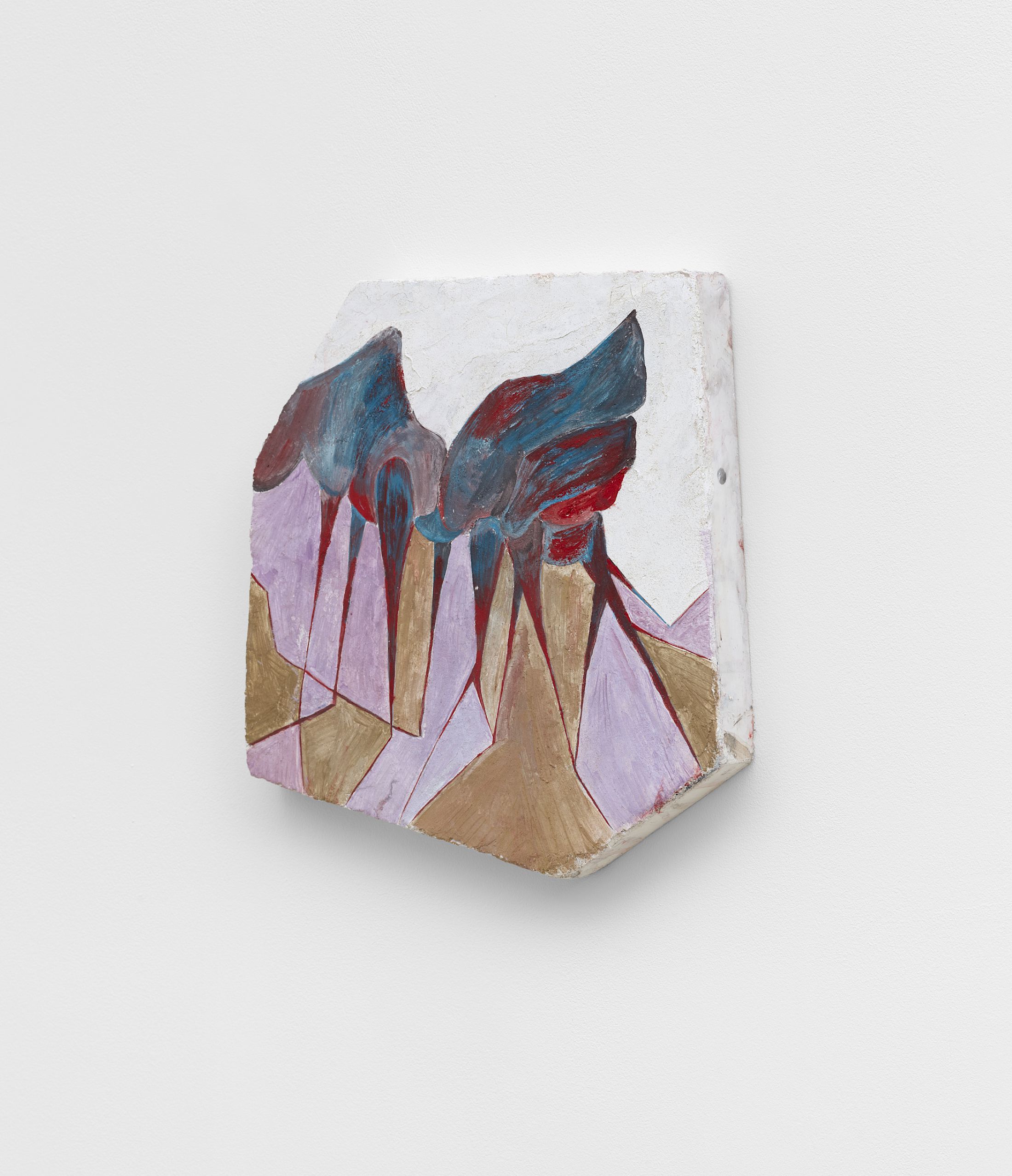 Exhibition View Solo Show Melanie Kitti «Reverse Cry ; view on Reverse Cry 3, 2025, fresco: plaster, slaked lime putty paste, washed river sand, pigment, 39 × 37.5 × 4 cm» at Damien and the Love Guru, Zürich, 2025 / Photo: Felix Jungo / Courtesy: the artist and Damien and the Love Guru