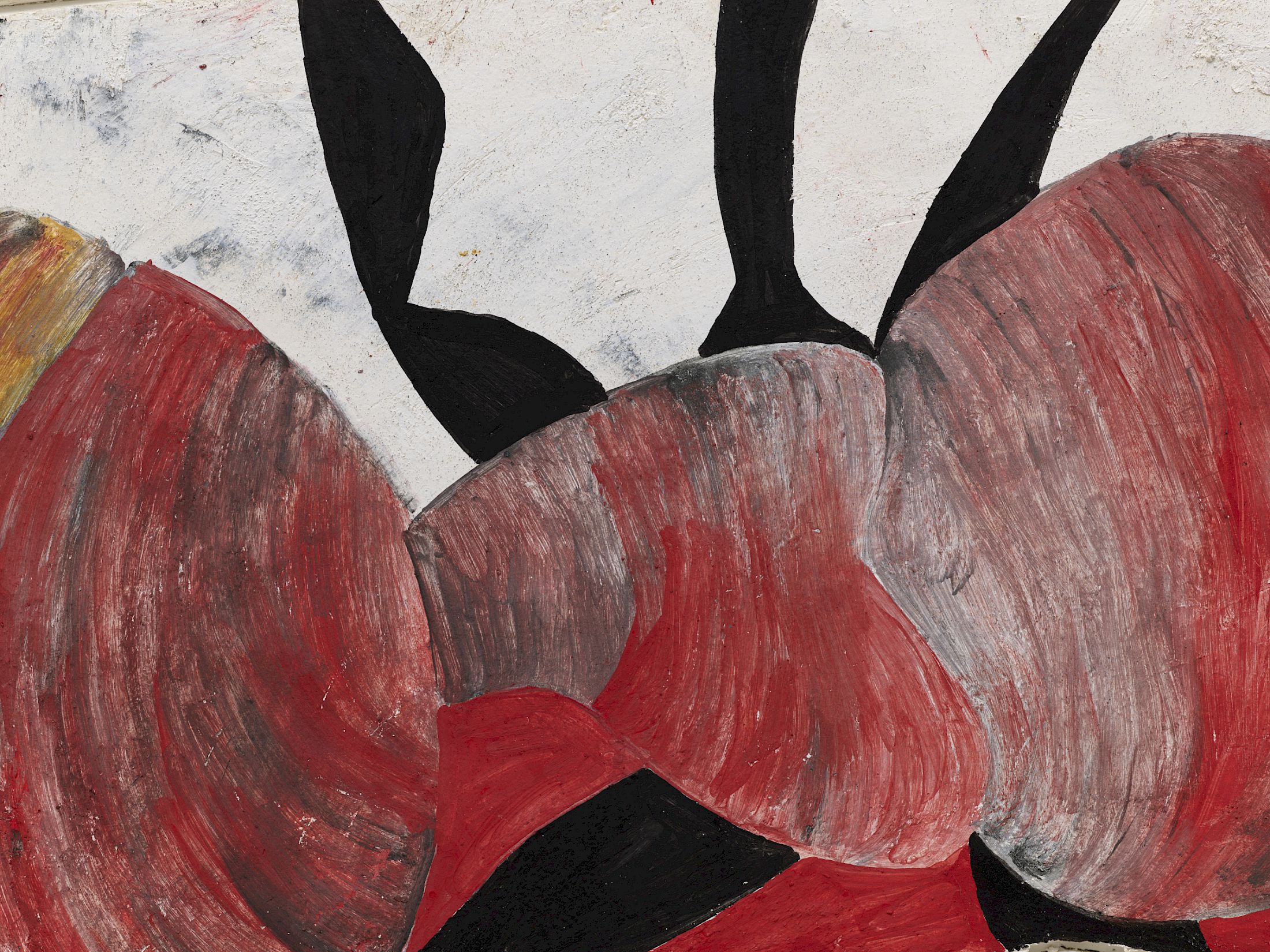 Exhibition View Solo Show Melanie Kitti «Reverse Cry ; view on Reverse Cry 7 (Detail), 2025, fresco: plaster, slaked lime putty paste, washed river sand, pigment, pine and linseed oil frame, 32.5 × 71 × 8 cm» at Damien and the Love Guru, Zürich, 2025 / Photo: Felix Jungo / Courtesy: the artist and Damien and the Love Guru