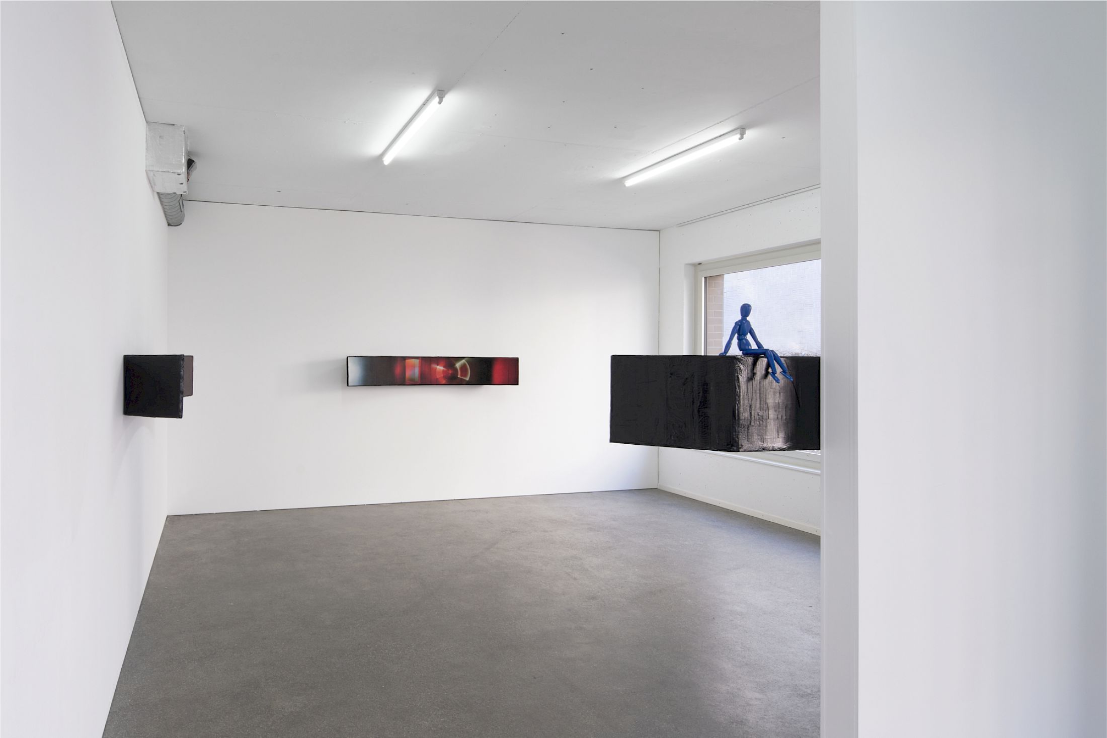 Exhibition View Solo Show Nearest Pond «One Eye Too Many ; view on One Eye Too Many, 2026, inkjet print on rice paper, cardboard, wood, paper, China ink, acrylic paint, varnish, Variable dimensions» at Espace 3353, Carouge, 2026 / Photo: Guillaume Python / Courtesy: the artists and Espace 3353