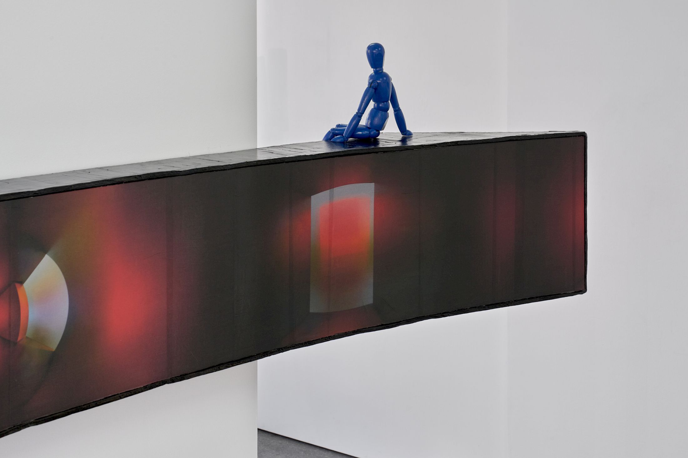 Exhibition View Solo Show Nearest Pond «One Eye Too Many ; view on One Eye Too Many, 2026, inkjet print on rice paper, cardboard, wood, paper, China ink, acrylic paint, varnish, Variable dimensions» at Espace 3353, Carouge, 2026 / Photo: Guillaume Python / Courtesy: the artists and Espace 3353