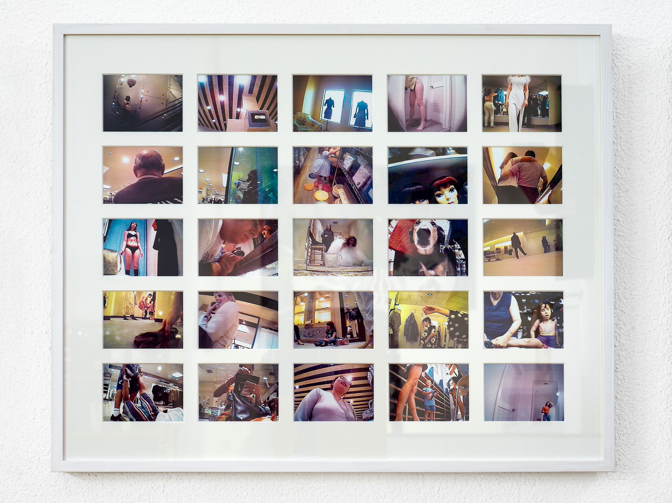 Exhibition View Group Show «Passage du Commerce ; view on Merry Alpern, Photographic prints of stills from the artist’s 1999 film Shopping» at Kunsthalle Winterthur, Winterthur, 2025-2026 / Photo: Cedric Mussano / Courtesy: the artist and  Kunsthalle Winterthur