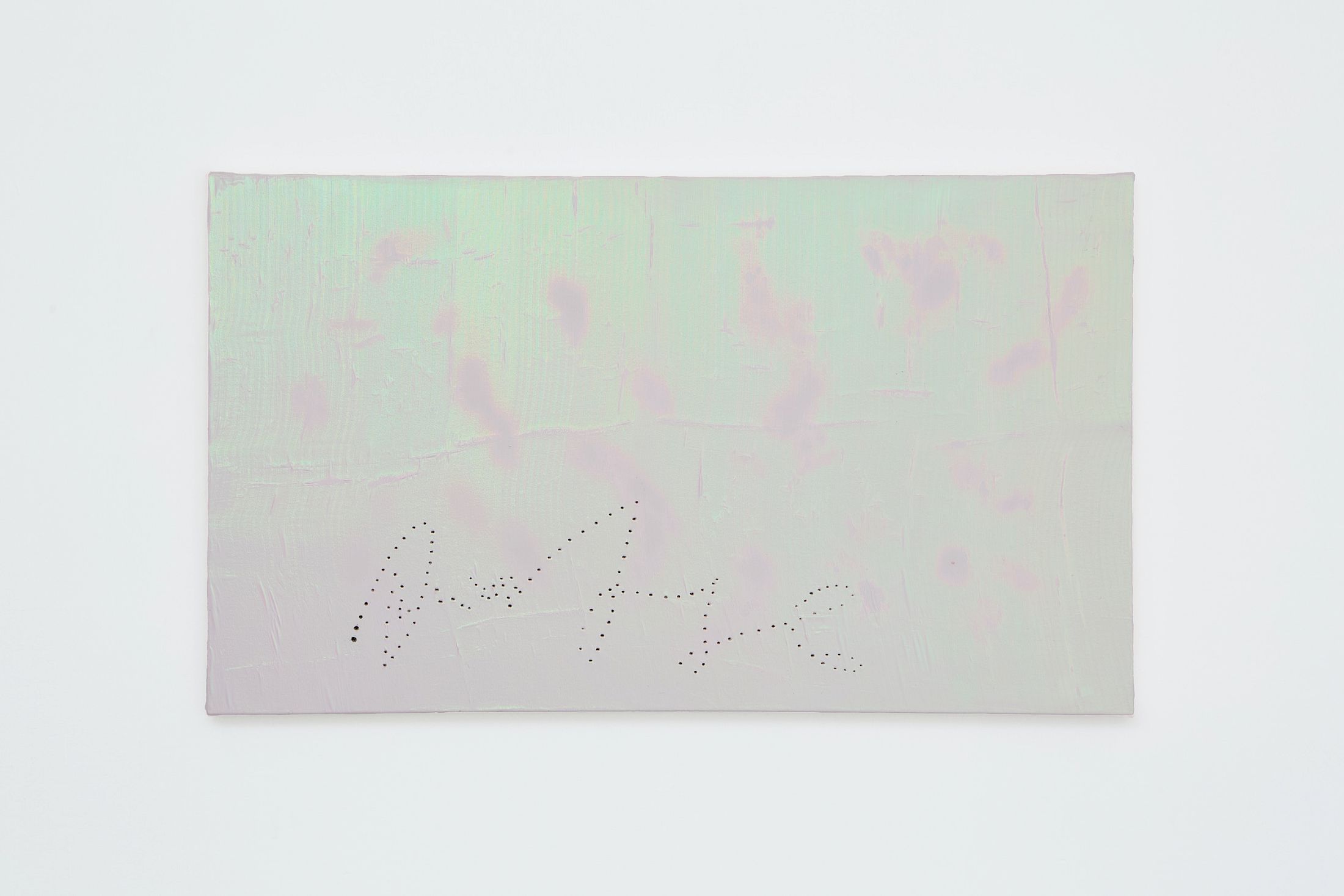 Exhibition View Solo Show Valentina Vaccarella «Cue Marks ; view on The Last Mistress, 2026, Organza and holes on canvas, 53 × 91 cm» at Sentiment, Zurich, 2026 / Photo: Philipp Rupp / Courtesy: the artist and Sentiment