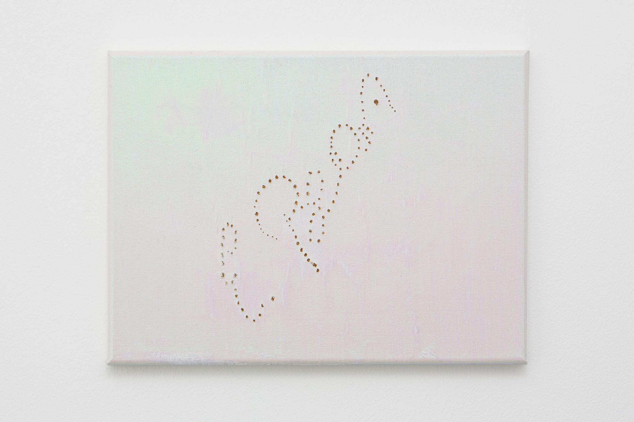 Exhibition View Solo Show Valentina Vaccarella «Cue Marks ; view on Manon des Sources, 2026, Organza and holes on canvas, 23 × 30.5 cm» at Sentiment, Zurich, 2026 / Photo: Philipp Rupp / Courtesy: the artist and Sentiment