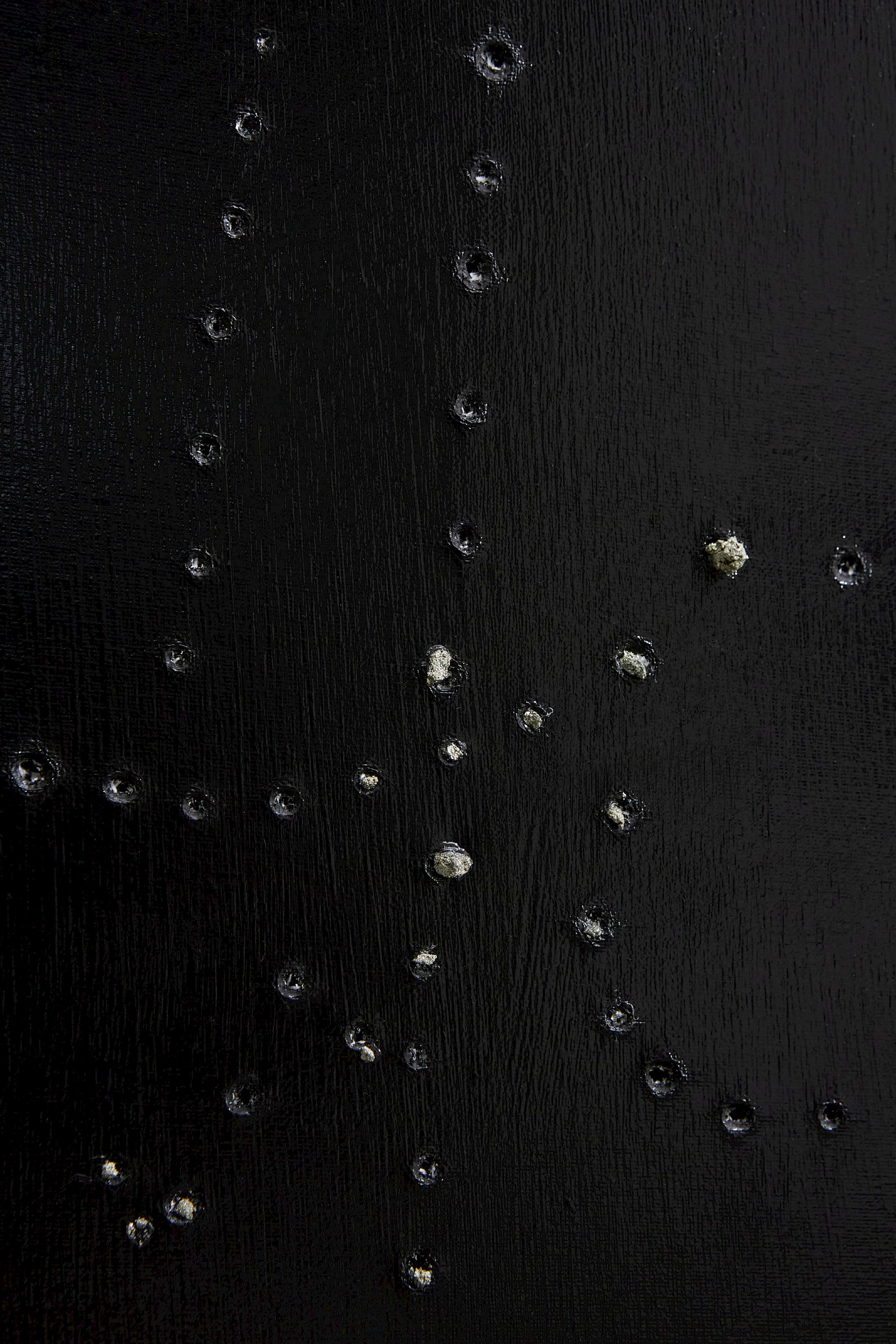 Exhibition View Solo Show Valentina Vaccarella «Cue Marks ; view on The Damned (detail), 2026, Acrylic, pyrite and holes, 155 × 173 cm» at Sentiment, Zurich, 2026 / Photo: Philipp Rupp / Courtesy: the artist and Sentiment