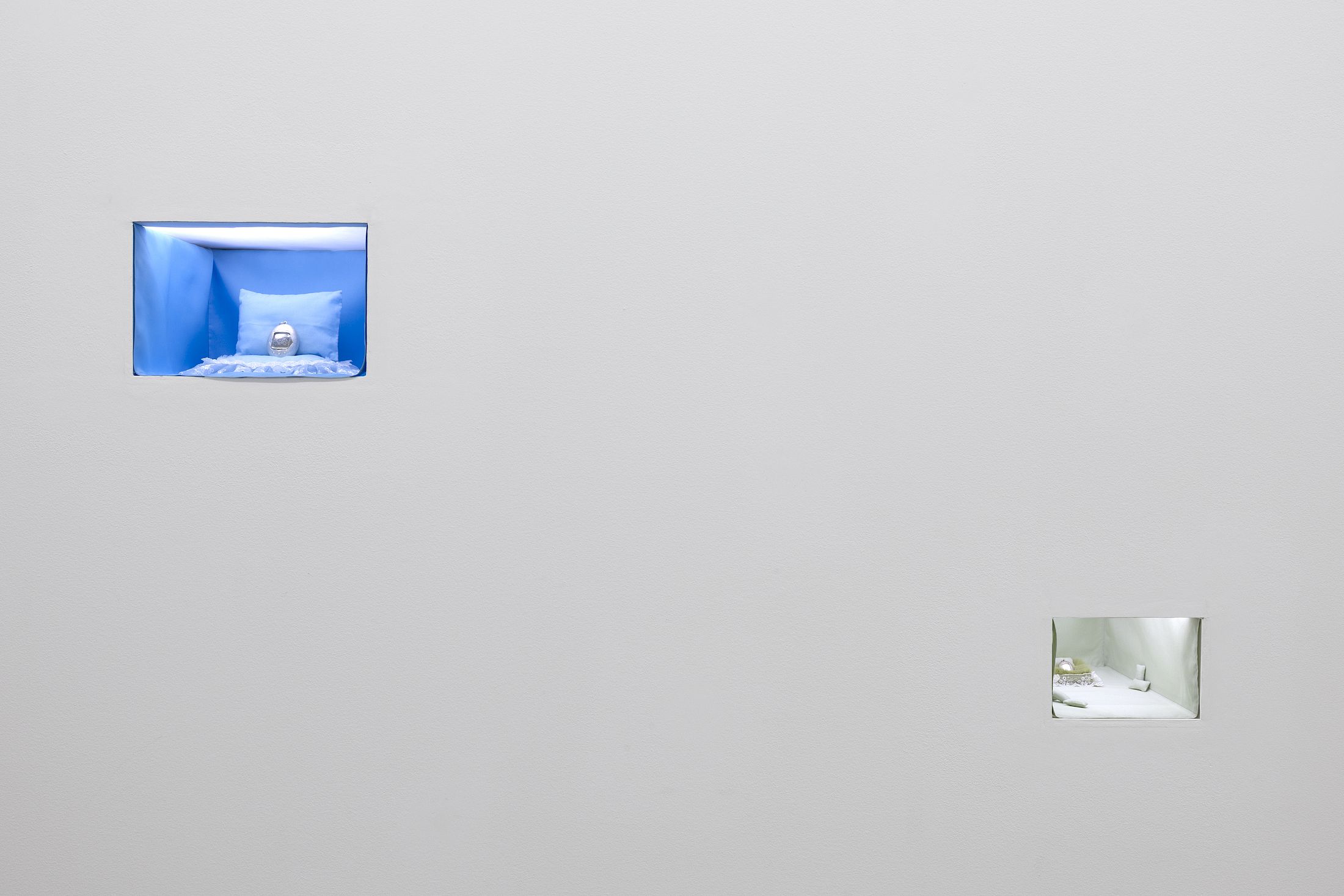 Exhibition View Group Show «Wear a mask and your face grows to fit it ; view on Jennifer Merlyn Scherler, Grave Friend (early generation, international version), 2025 ; 墓友 (early generation, Japanese version), 2025» at For, Basel, 2025 / Photo: Gina Folly / Courtesy: the artists and For