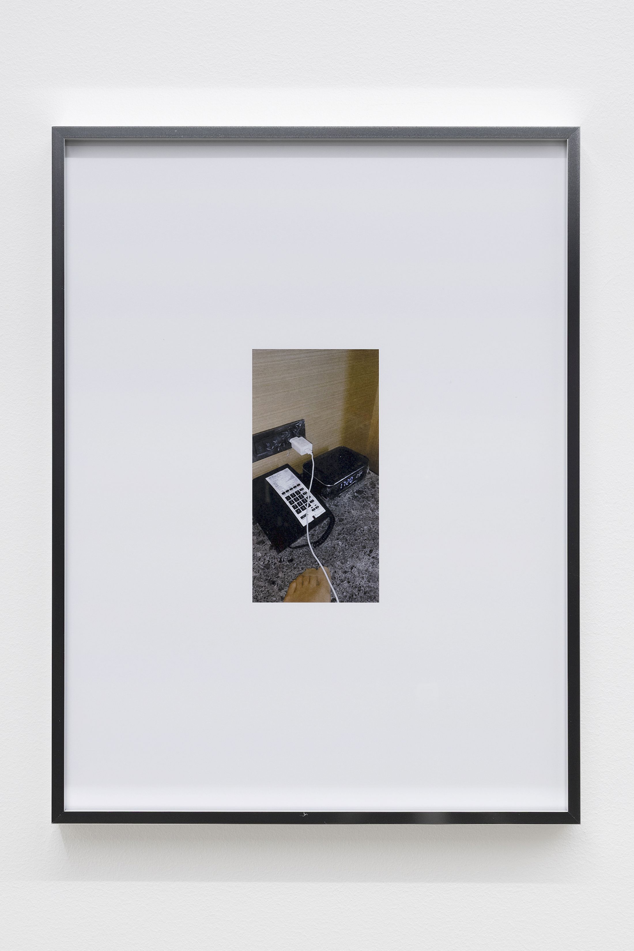 Exhibition View Group Show «Wear a mask and your face grows to fit it ; view on Mati Jhurry, duty free_Emirates Staff No.460596, 2025, Series of 9 photographs pulled from the archive of performance Emirates Staff no. 460596, digital print on paper, aluminium frame, 31 × 41 × 2 cm each» at For, Basel, 2025 / Photo: Gina Folly / Courtesy: the artists and For