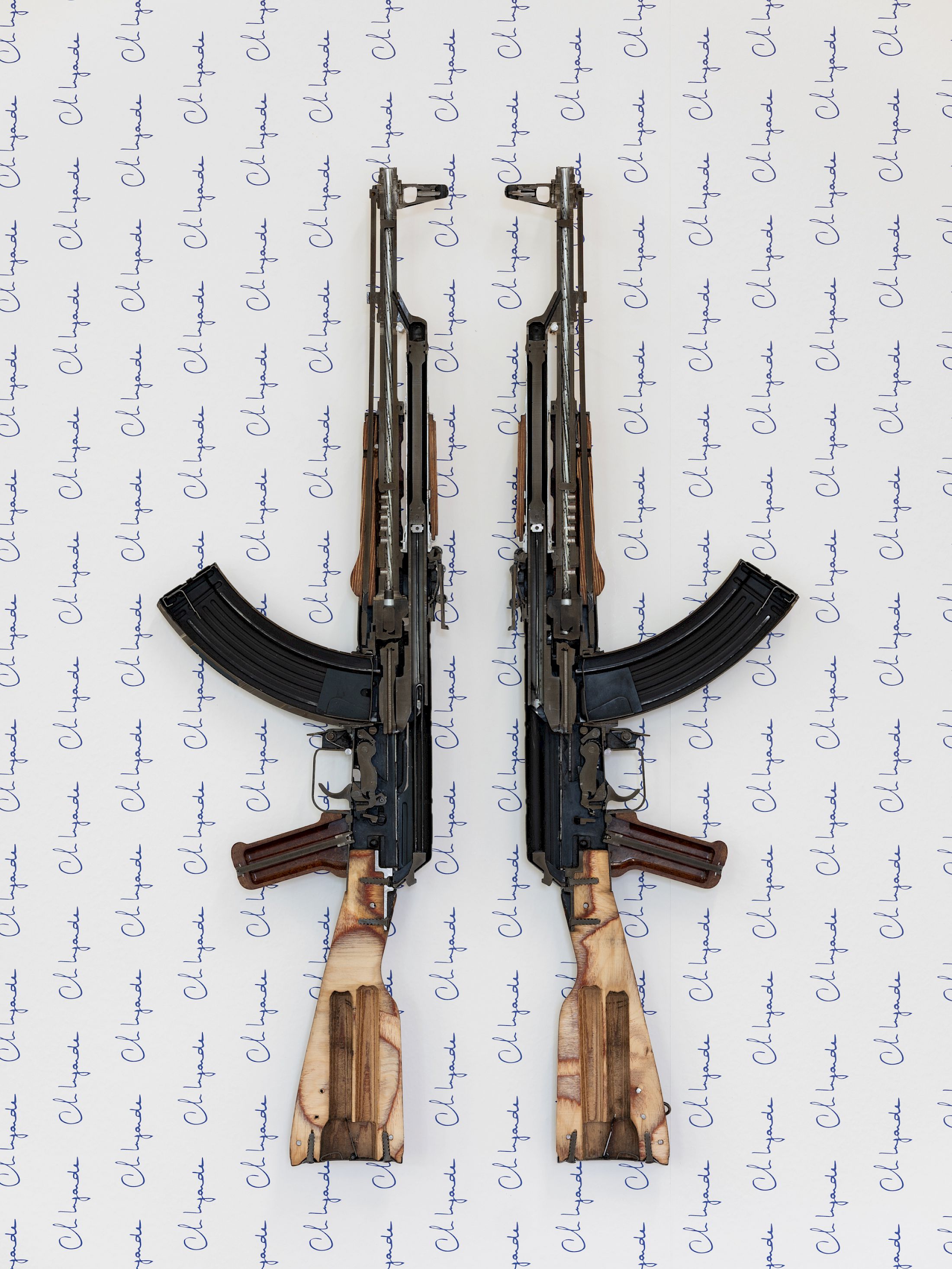 Exhibition View Solo Show Alexandra Bircken «SomaSemaSoma ; view on AK 47, 2016, Assault rifle» at Kunsthaus Biel, Biel/Bienne, 2025 / Photo: Lea Kunz / Courtesy: private collection