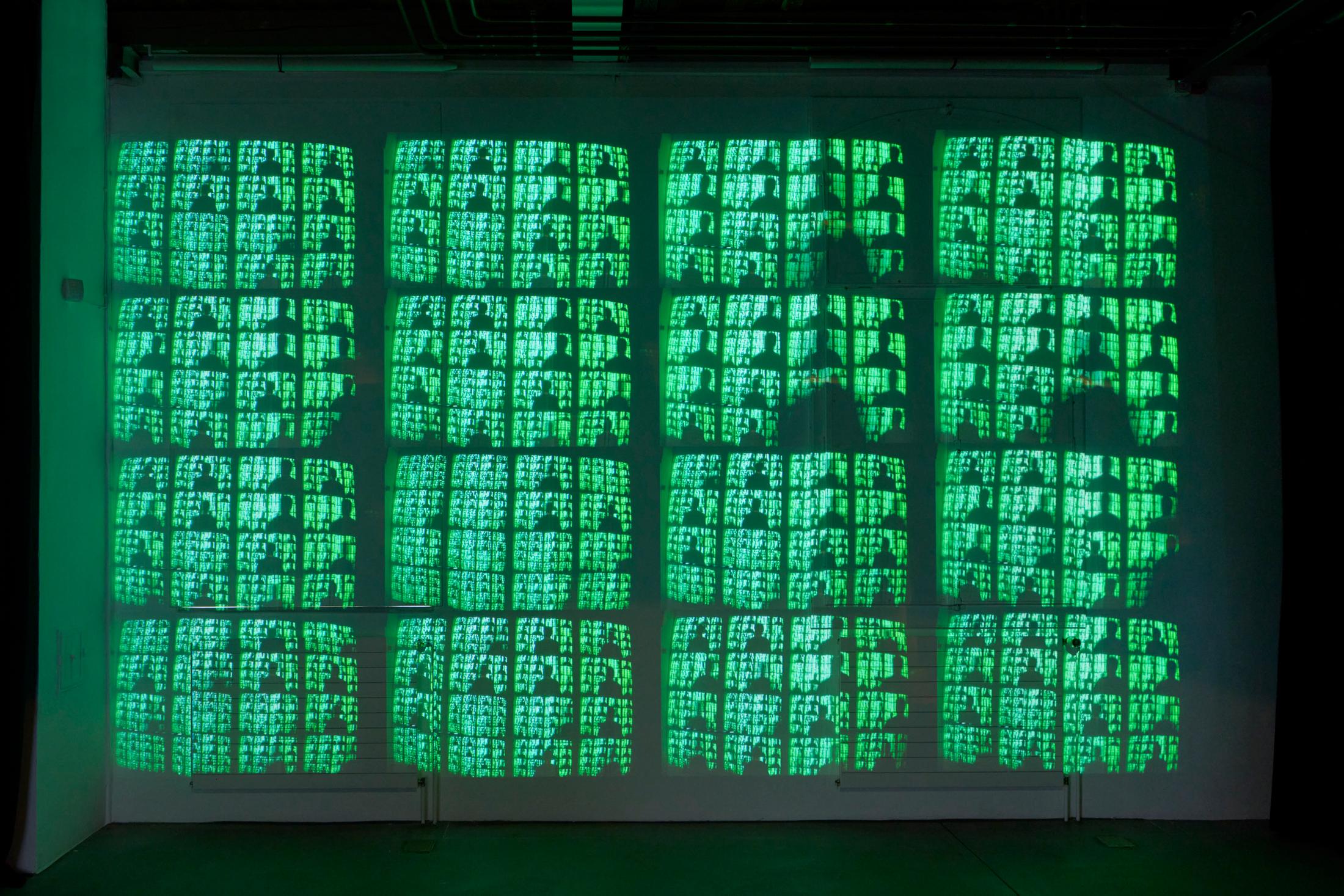 Exhibition View Solo Show [ a n y m a ] Michael Egger «Feedback Follies; view on Multiple (projection), 2004» at Kunsthalle Fri Art Fribourg, 2024-2025 / Photo: Guillaume Python / Courtesy of the artist and Kunsthalle Friart Fribourg